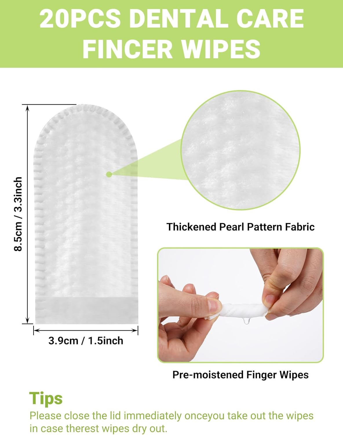 Dental Care Finger Wipes, 20-Pack, Pre-Moistened Pet Teeth Cleaning Wipes for Dogs and Cats, Tartar and Plaque Control image number 6