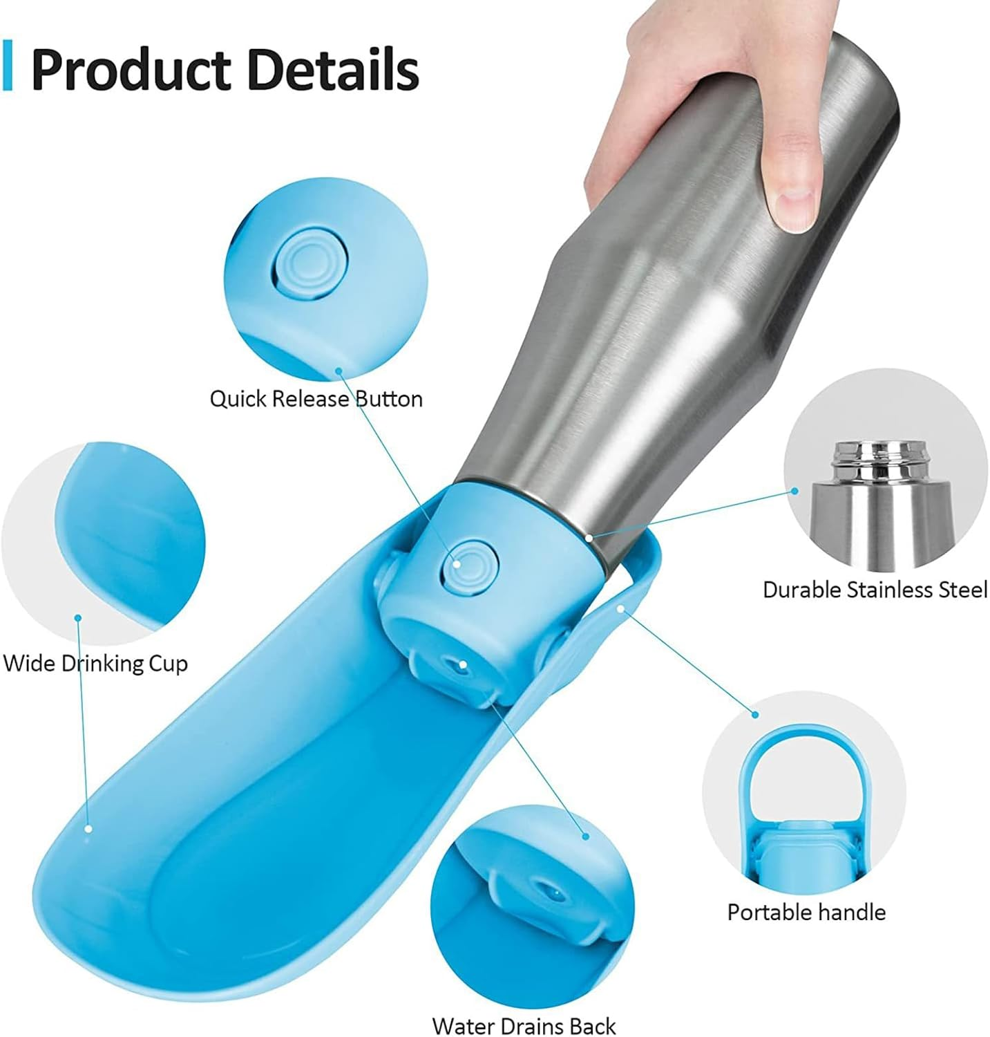 Water Bottle, Dog Bottle, Dog Water Dispenser-Stainless Steel Pet Travel Cup Outdoor Water Bottle Collapsible Dog Water Bowl Grey - Light Green image number 5