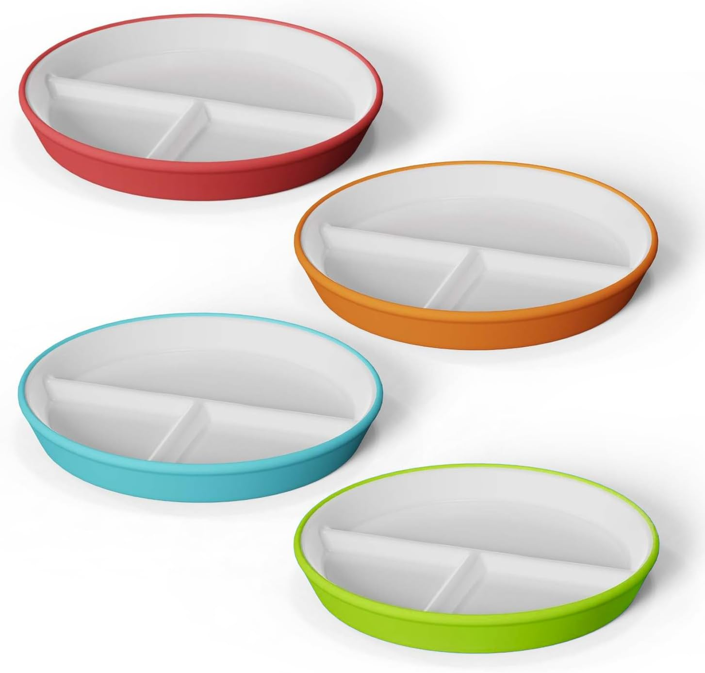 Kids Porcelain Plates with Anti-Slip Silicone Sleeves | Microwave & Dishwasher Safe | Premium Divided Toddler Plates for Hassle-Free Eating | Perfect for Toddlers & Kids of All Ages - Set of 4 Plates image number 6