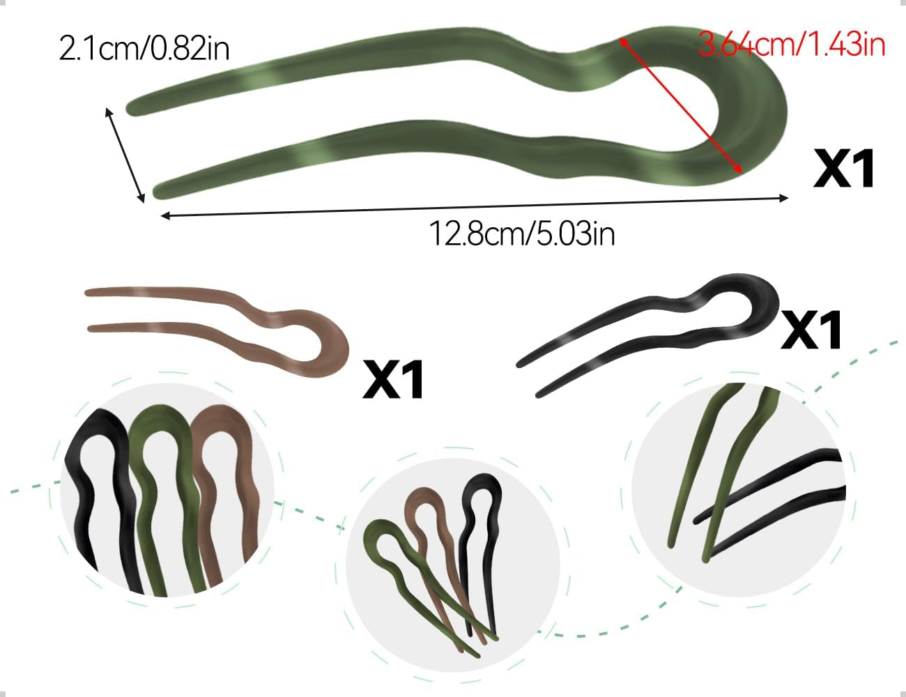 AOYEGIC Pack of 3 French U-Shaped Hairpins, Plastic Wave Shape U-Shaped Hair Fork, Frosted French Pin Suitable for Girls Fashion Trends, Fashion Accessories (3 Colours) image number 5