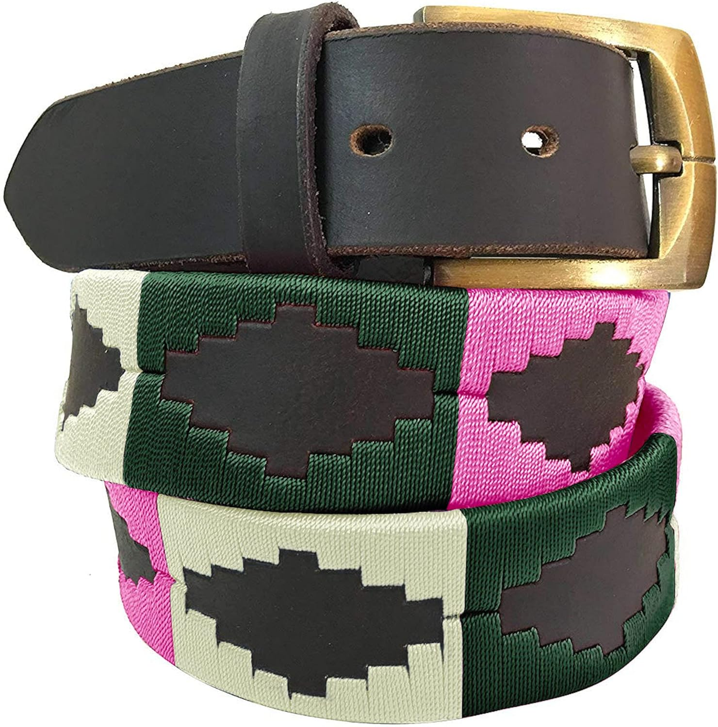 CARLOS DIAZ Mens Womens Unisex Argentinian Brown Leather Embroidered Polo Belt (100 Cm/ 36 Inches) image number 1