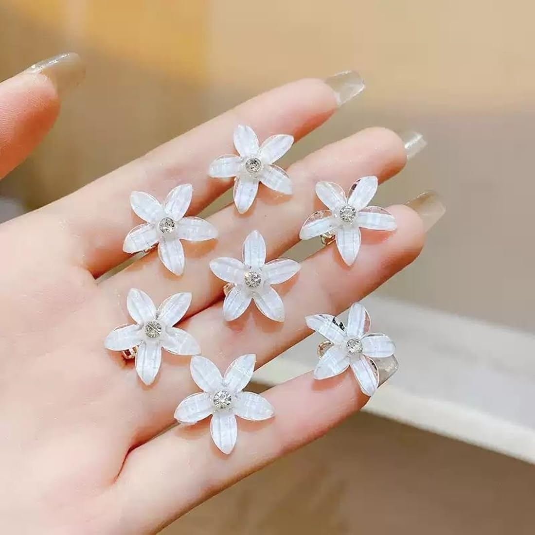 Zeayebsr Pack of 10 White Small Flower Hair Accessories, Hair Clip Flower, Hair Clips, Mini Cute Rhinestone Metal Hair Pins for Women, Bridal Hair Clips for Girls, Wedding, Hair Accessories, image number 2