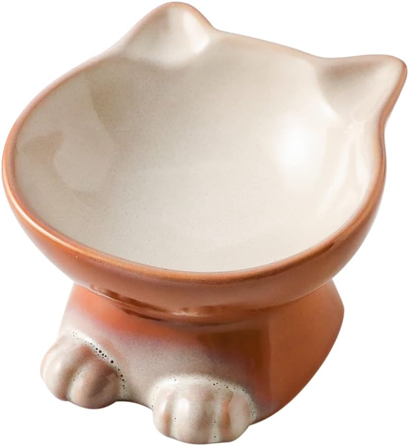 Nihow Slanted Elevated Cat Bowls: 5 Inch Ceramic Raised Cat Food Bowl for Protecting Pet'S Spine - Microwave & Dishwasher Safe -Elegant Blue & Black (4.5 OZ /1 PC)