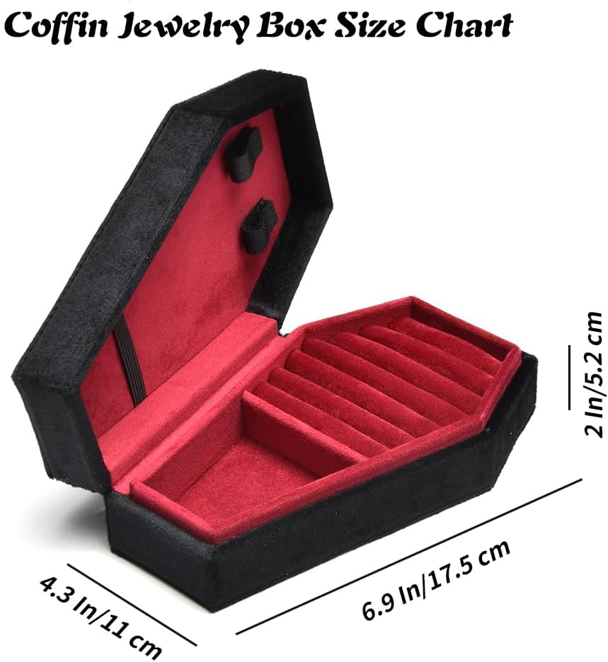 TAIMY Coffin Jewelry Box, Mini Coffin Shaped Gothic Jewelry Case, Plush Velvet Small Jewelry Organizer for Earrings Rings Necklaces Bracelets - Mini Coffin-B image number 5