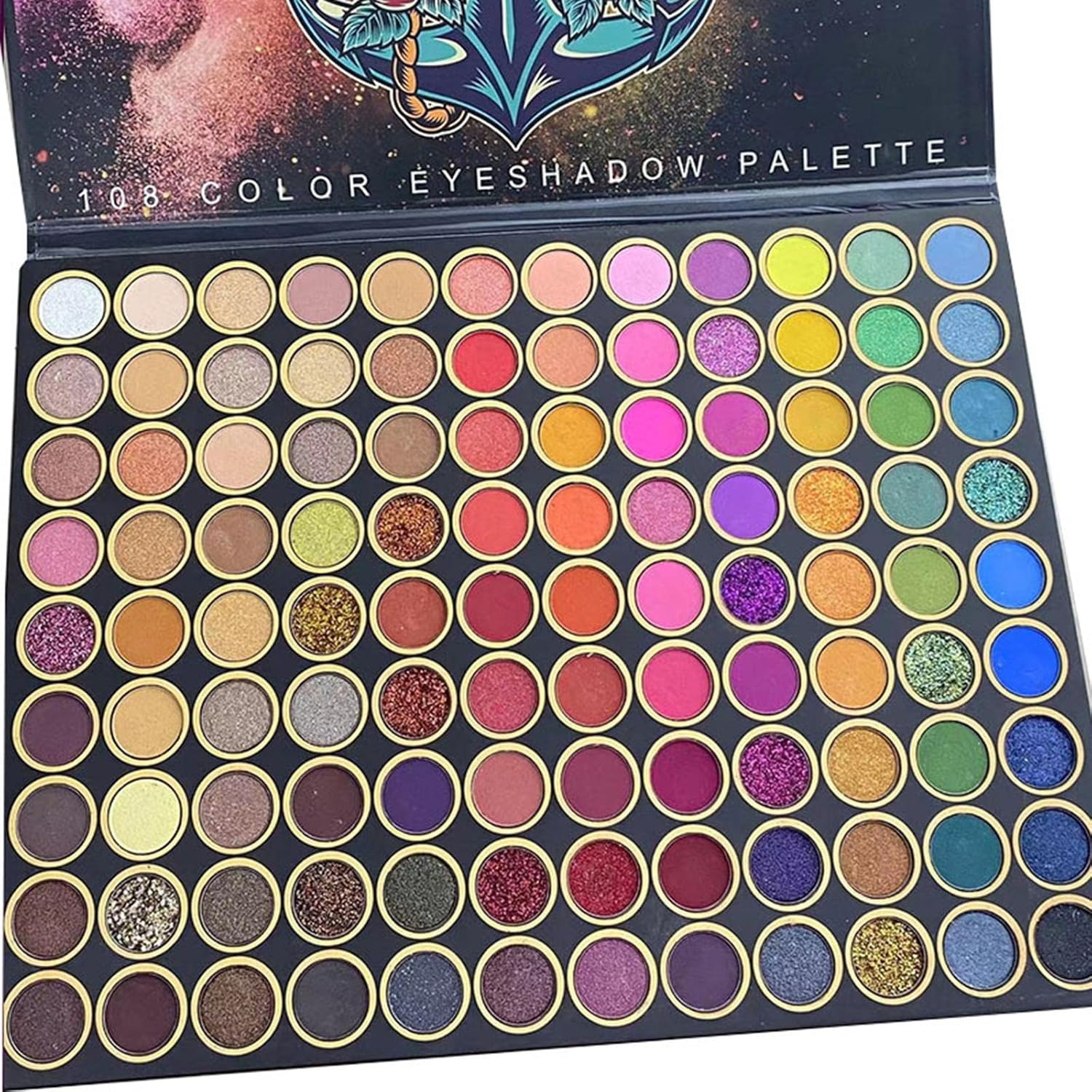 Highly Pigmented 108 Colors Eyeshadow Palette Velvet Texture Pearlescent Waterproof Sweatproof Glitter Warm Mild for Party image number 1
