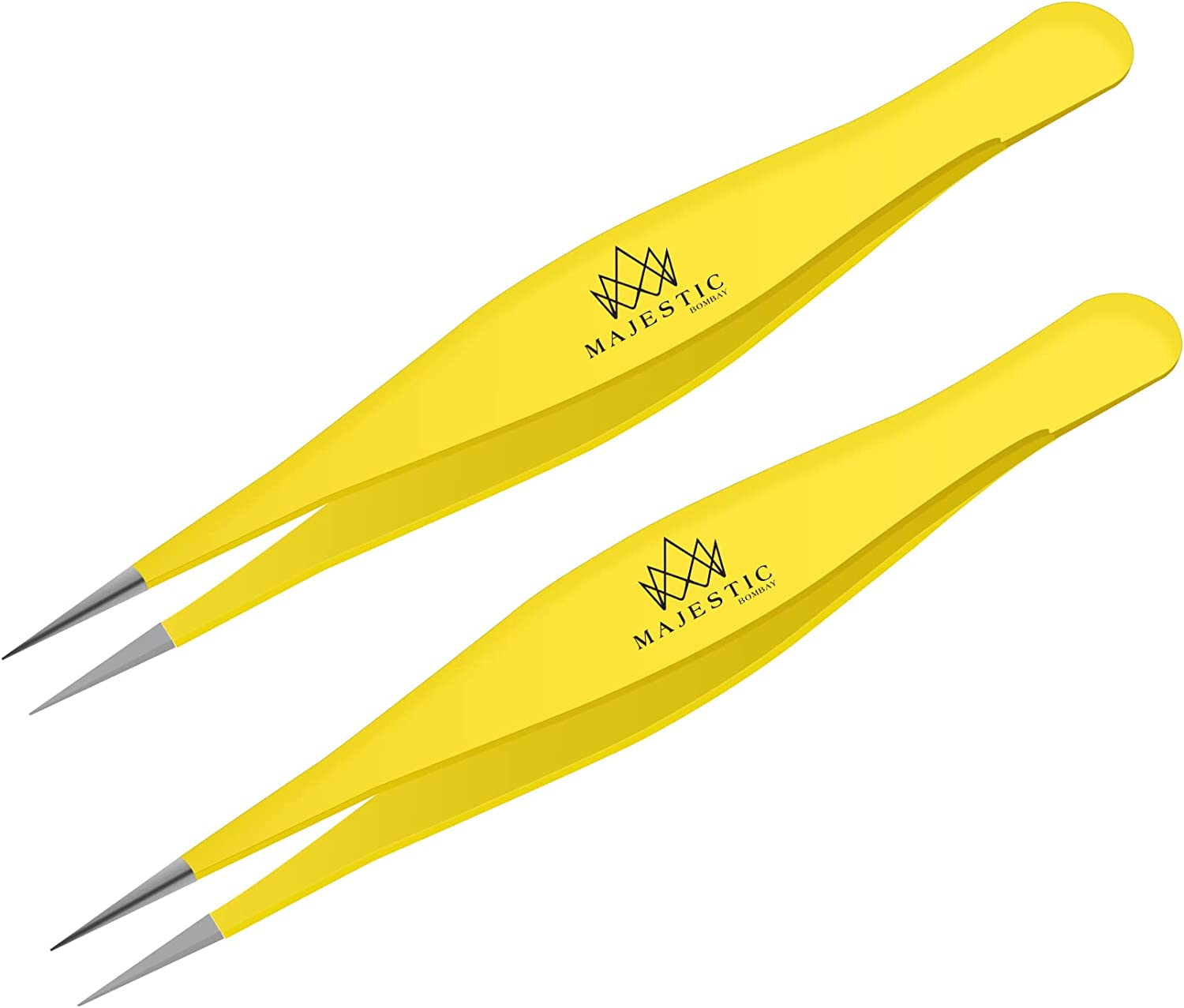 Majestic Bombay Fine Point Tweezers for Women and Men &ndash; Splinter Ticks, Facial, Brow and Ingrown Hair Removal&ndash;Sharp, Needle Nose, Surgical Tweezers Precision Pluckers Best Tweezers for Chin Hair
