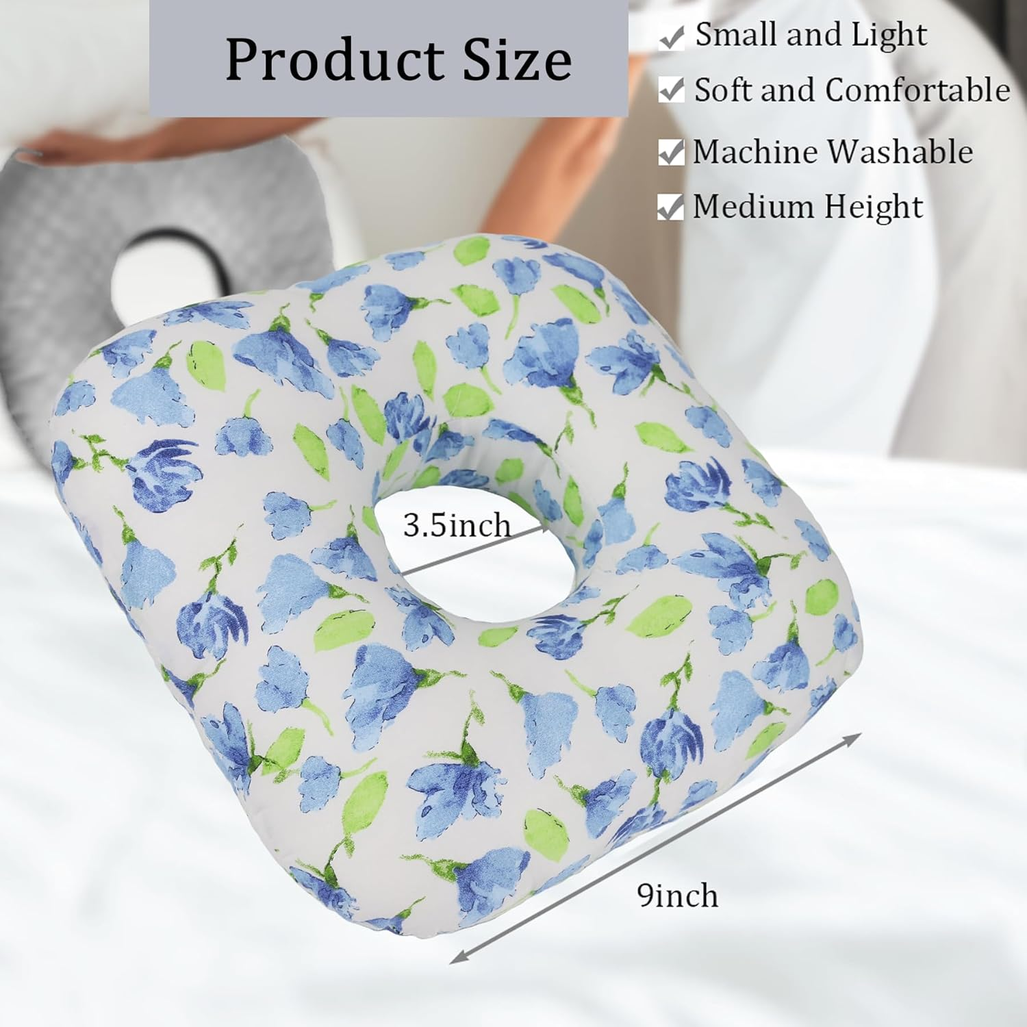 Ear Piercing Pillow for Side Sleepers, Pillow with an Ear Hole for CNH and Ear Pain Ear Inflammation Pressure Sores, O-Shaped Side Sleeping Pillow, Ear Guard Pillow (Blue Iris Flowers) image number 4