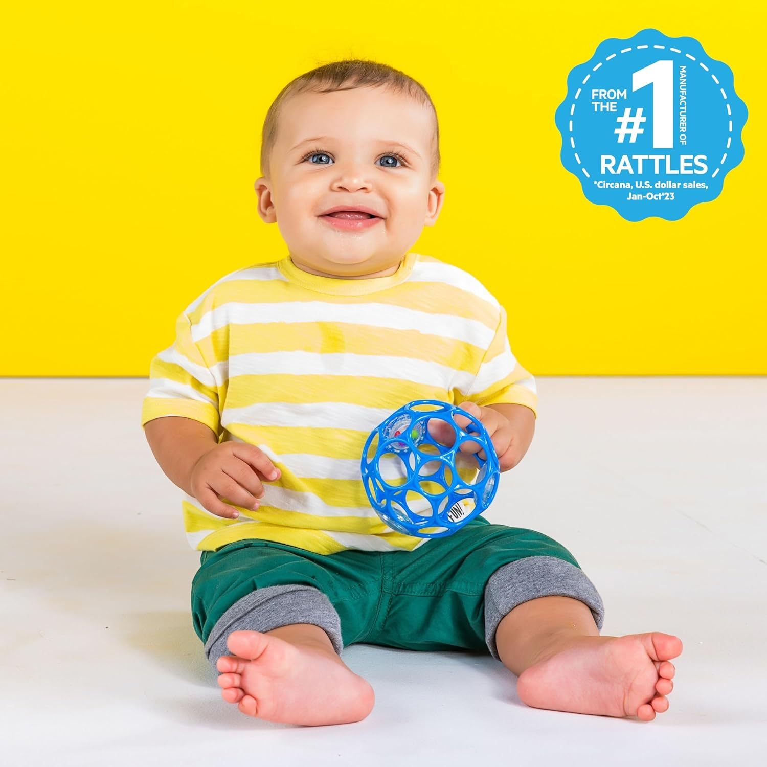 Bright Starts Oball Easy-Grasp Rattle Bpa-Free Infant Toy in Blue, Age Newborn and Up, 4 Inches