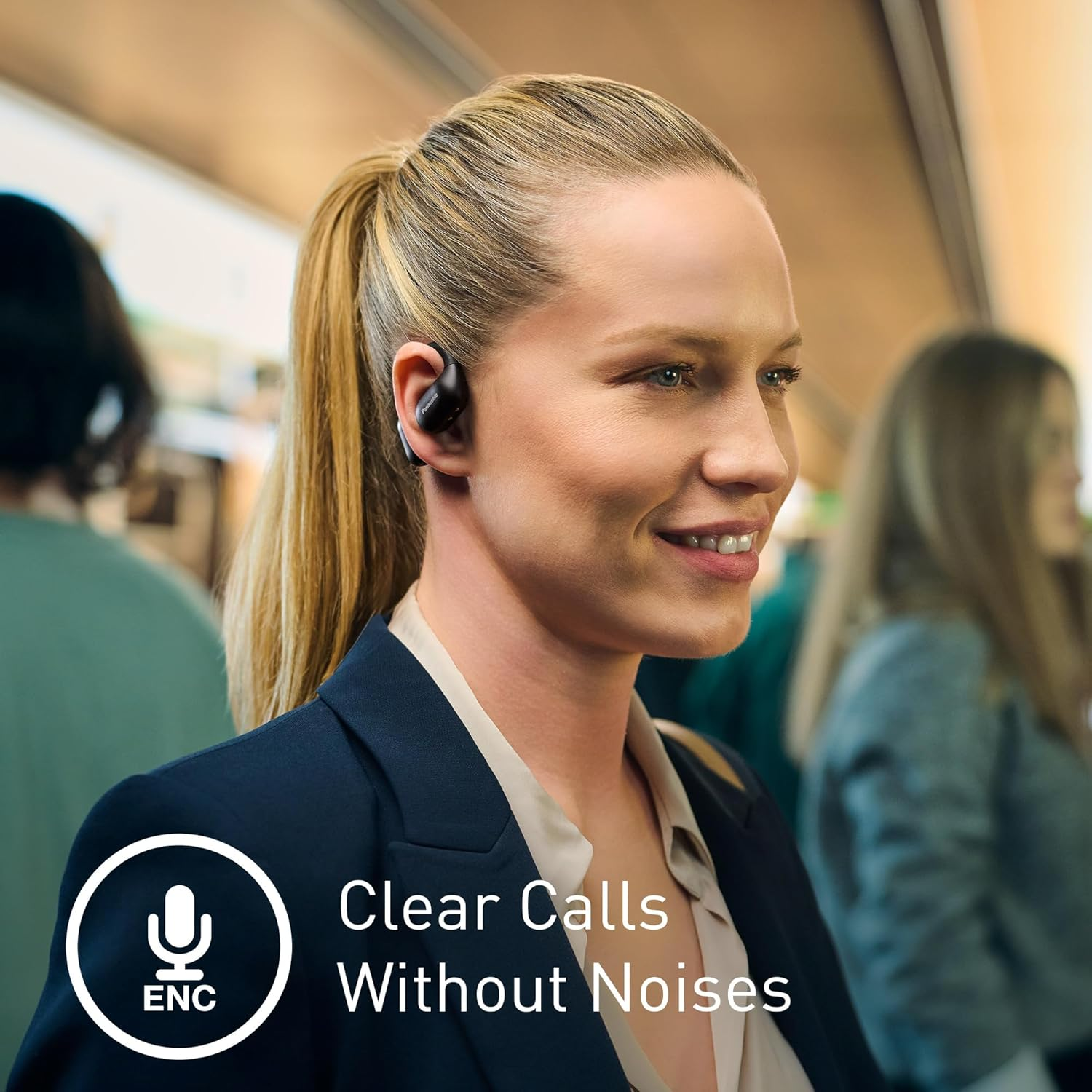 Panasonic True Wireless Bluetooth Open Ear Headphones, IPX4 Waterproof, Multi Point Connectivity, Environmental Noise Cancellation, 25Hr Play Time and USB C Charging, Black (RB-F10DE-K) image number 5