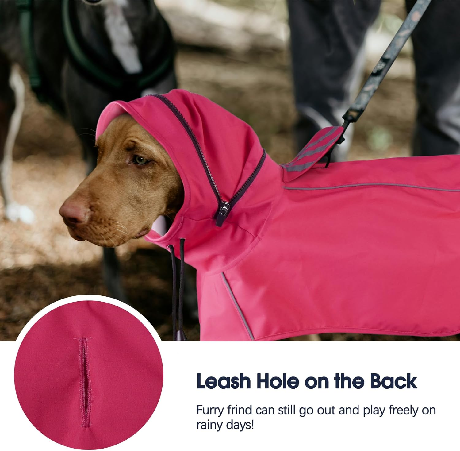 Iecoii Waterproof Dog Raincoat for Large Dogs, Adjustable Dog Rain Jacket with Leash Hole, Reflective Hooded Poncho Raincoats (Pink, 3XL) image number 1