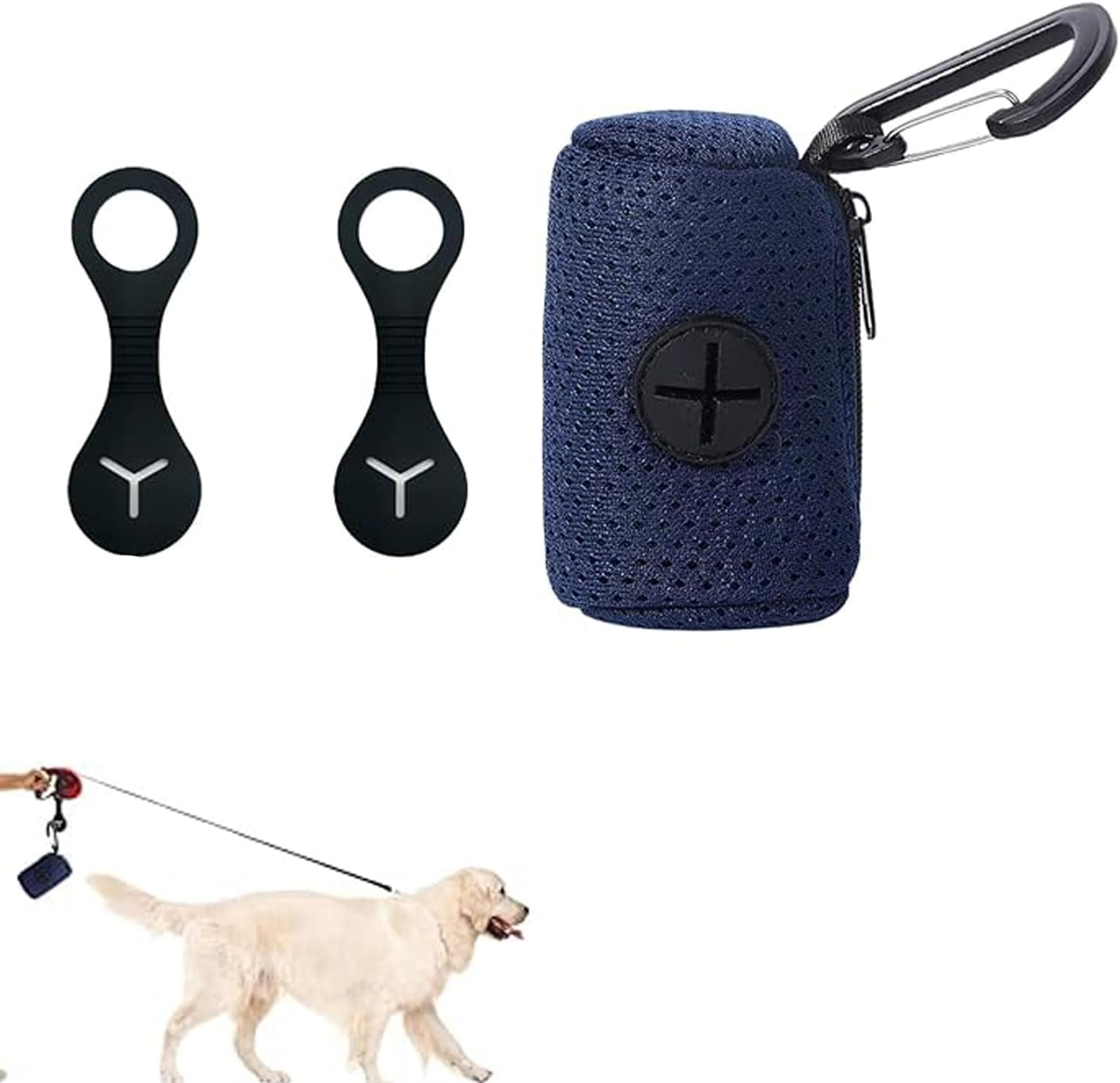WEZCHUGHAOL Dog Poop Bag Holder for Leash, 2 Packs Mesh Dog Waste Bag Dispenser with Zipper &ndash; Large Capacity Poop Bag Carrier, Fits Any Dog Leash (Navy Blue) image number 4
