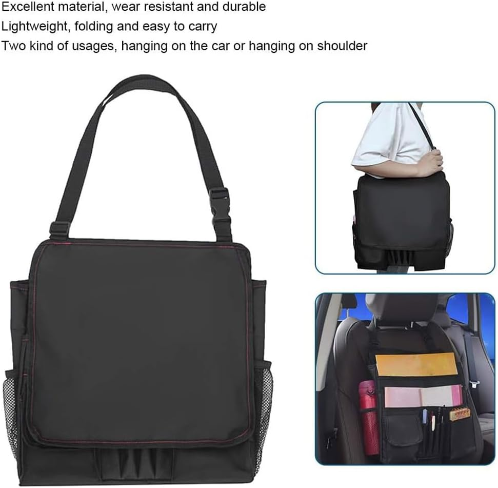 Car Organizer Front Seat,Backseat Organizer with Adjustable Shoulder Strap, Passenger Seat File Storage Bag with Dedicated Laptop Tablet Holder Cup Holder for Car Law Enforcement (Black)