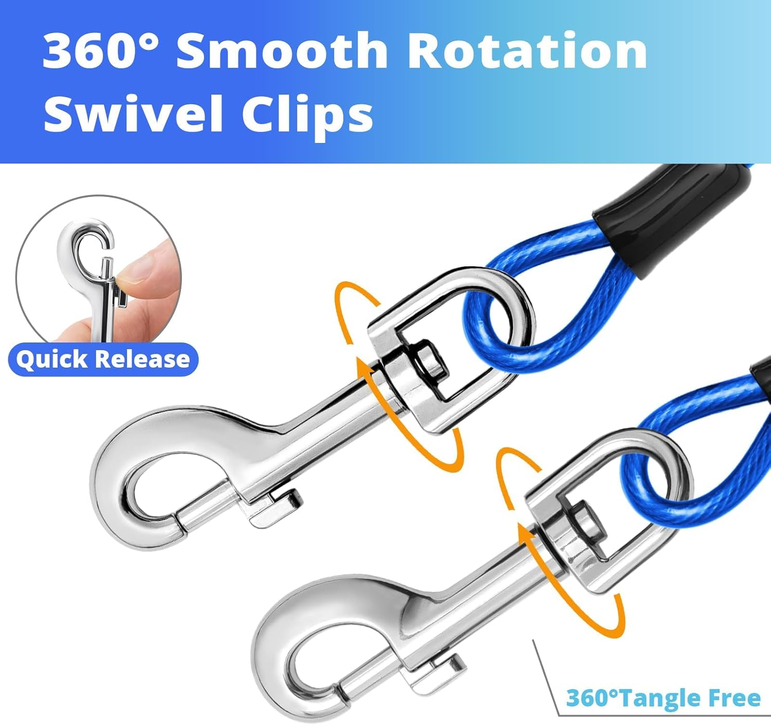 Dog Tie Out Cable, 5M Dog Leads for Yard Heavy Duty, Chain Leash for outside Small Large Dogs up to 125Lbs Outdoor Runner Camping