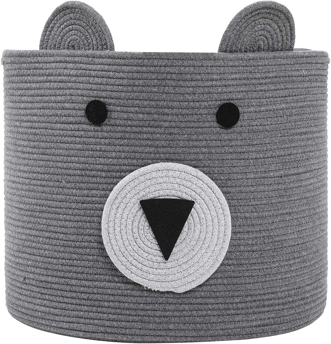 Cottonphant Large Cotton Rope Basket, Animal Basket, 18"X15", Grey, Foldable Laundry Hamper, Toy Storage Bin, for Kids Toys Clothes in Bedroom, Baby Nursery