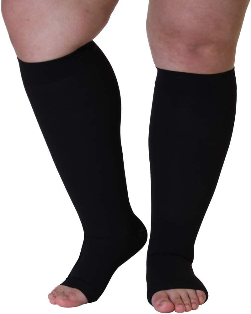LI FITNESS Medical Compression Socks for Men Women 20-30Mmhg plus Size S-7XL Extra Wide Calf Open Toe Graduated Support Knee-High Compression Stockings for Pregnant Travel Sports Swelling Circulation image number 5