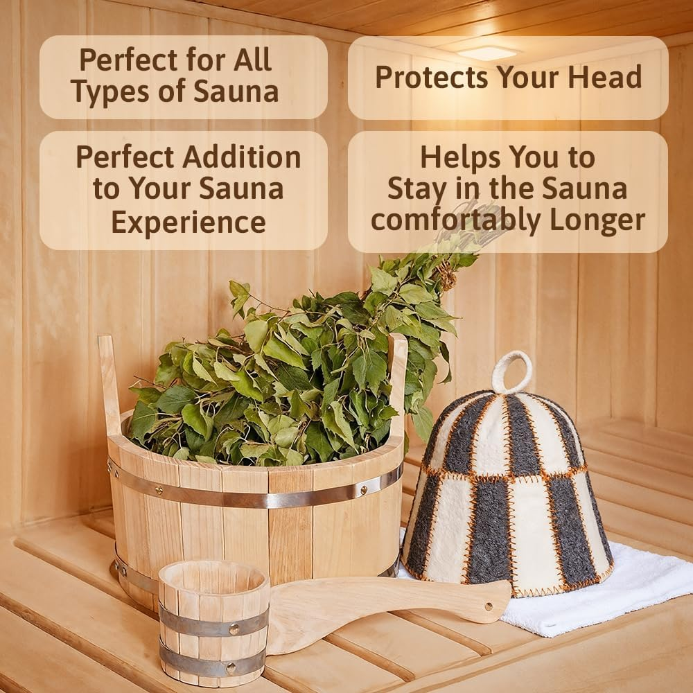 ASKOLD Wool Sauna Hat Checkered - Banya Hat for Men and Women, Sauna Cap in Grey and White image number 4