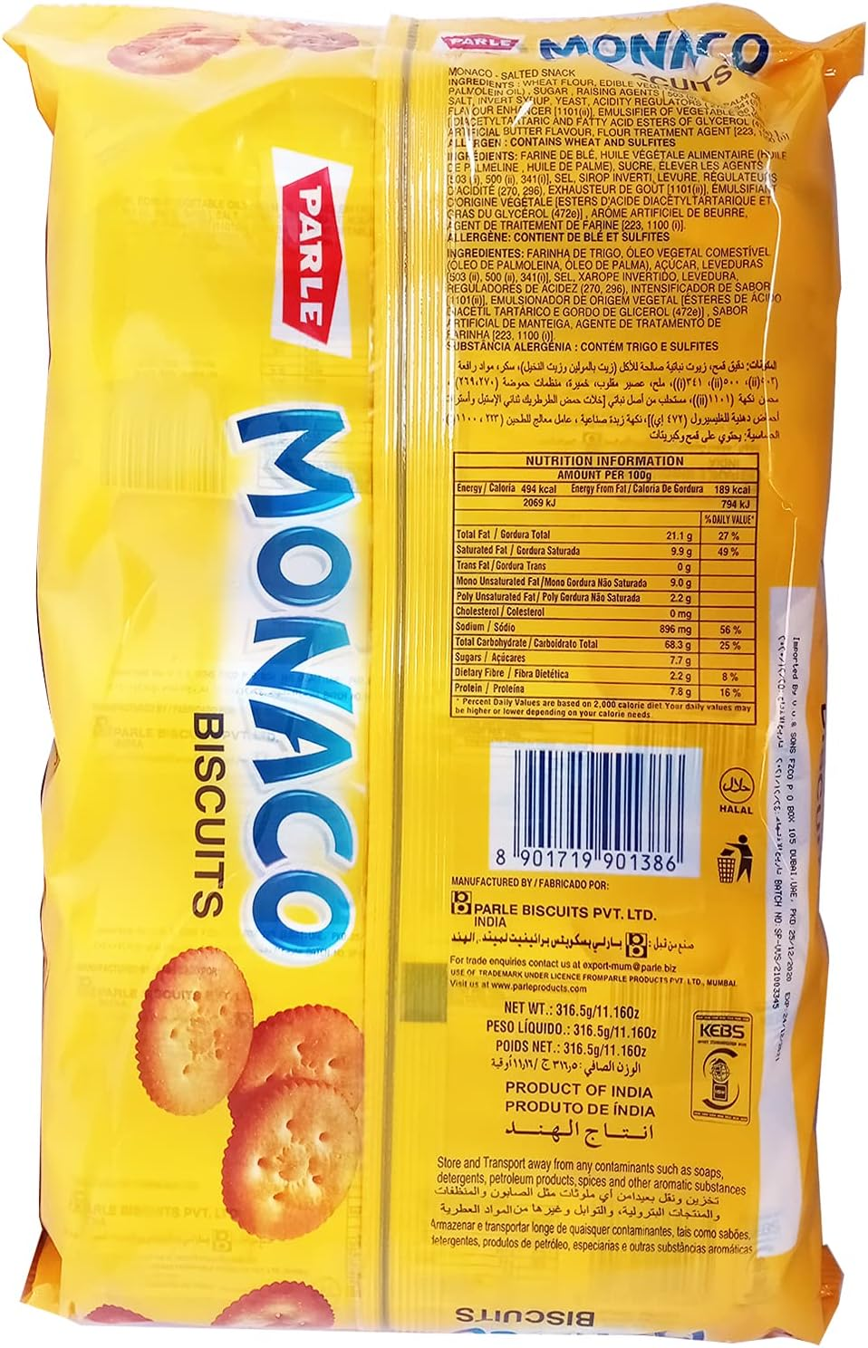 Parle Monaco Classic Regular Salted Biscuits 63.3 G image number 2