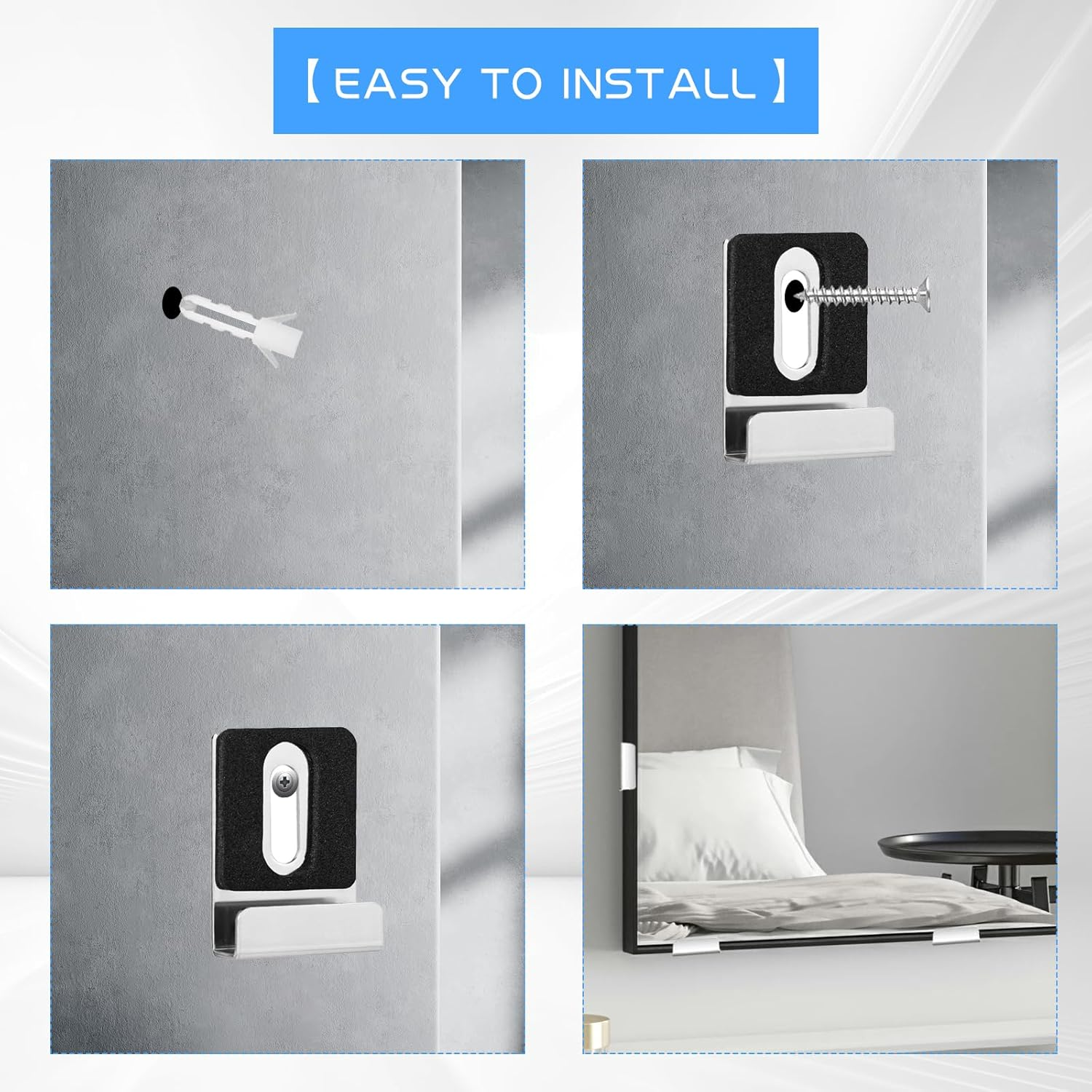 8PCS Mirror Clips for Wall Mounting,Mirror Mounting Hardware,Mirror Clips for Frameless Mirror,J Hooks for Hangingheavy Duty Mirror Hanger Hardware for Frameless Mounting Wall Tile Billboard Display image number 4