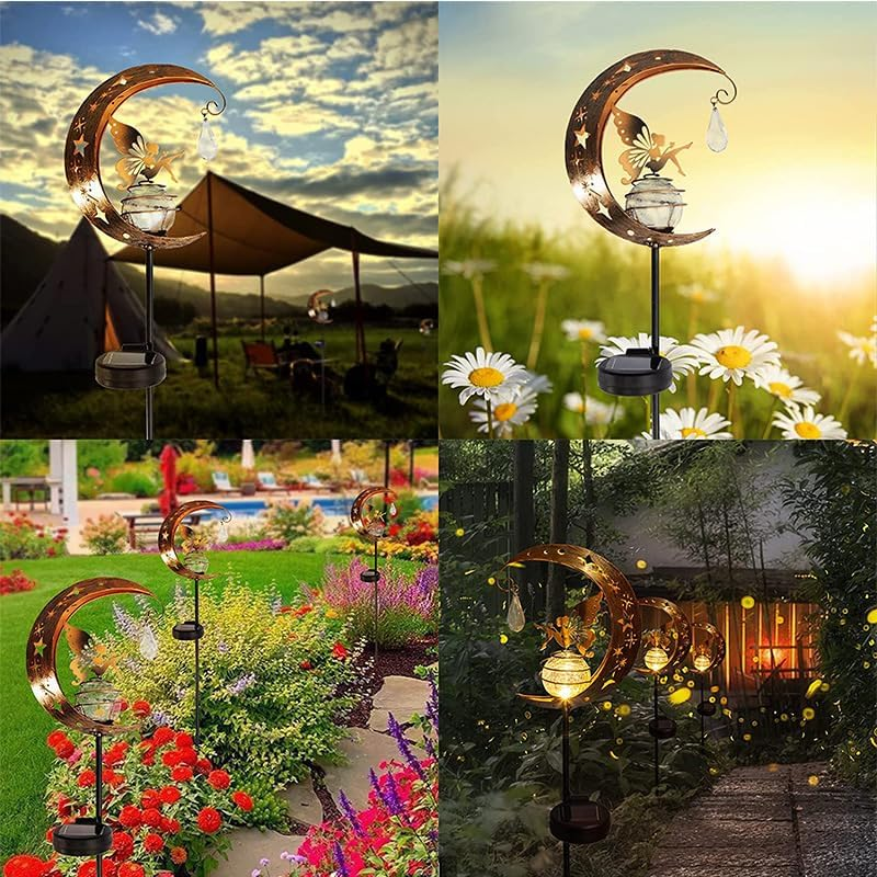 YZYOE Sun-Powered Moonflower Fairy Crystal Lamp, Garden Decoration Iron Beautiful Fairy Crystal Ground Lights, Wireless Sunset to Dawn LED Lamp Waterproof image number 4