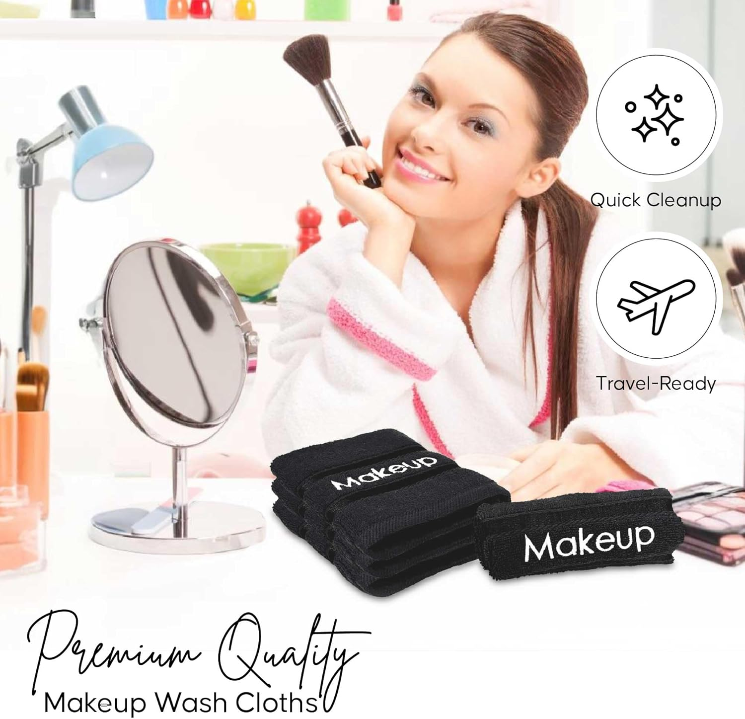 YRALY Makeup Towels - Pack of 6 - Soft Cotton Wash Cloths for Face & Makeup Removal, Airbnb Essentials for Hosts, Luxury Washcloths (13X13 Inches. Black) image number 5