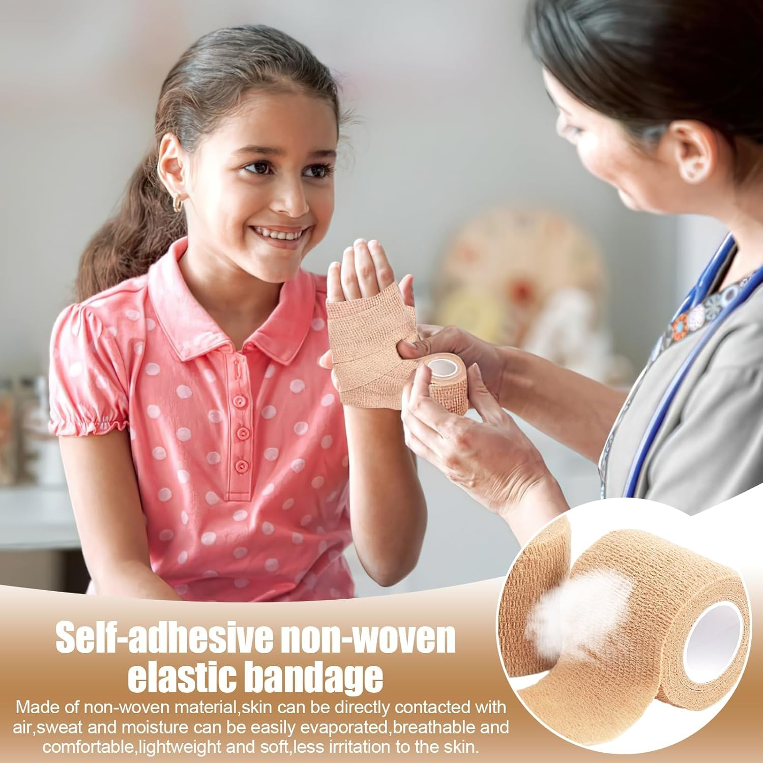 PERCEA Self Adhesive Bandage Wrap, 12 Rolls 2" X 5Yard Elastic Breathable Cohesive Bandage, Non Woven Breathable for Sports Injury, Wrist, Ankle Sprains, Swelling, Vet Wrap image number 3