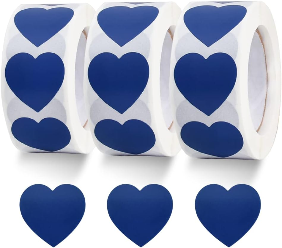 1500 Labels Blue Heart Stickers 1 Inch Heart Coding Shape Paper Labels for Wedding Anniversaries Invitation Envelopes Cute Decals for Water Bottle Packaging(3 Pcs/500 per Roll)