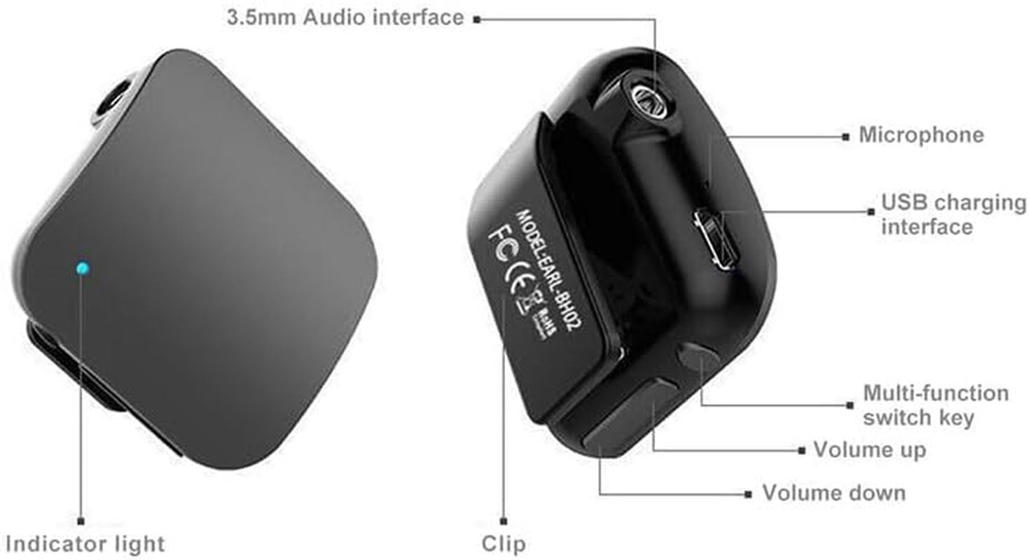 LEDON Wireless Bluetooth Clip, 3In1 Bluetooth Earphones Collar-Clip Earphones, Car Music Audio Receiver Stereo AUX Adapter AU