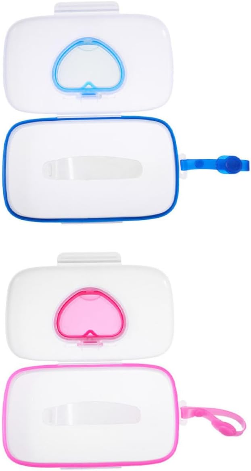 Portable Baby Wet Tissue Cases 2Pcs Set Sealing Lid, Lightweight Reusable Tissue Box for Outdoor Travel, Infant Wet Wipe Holder in White and Pink or White and Blue image number 6