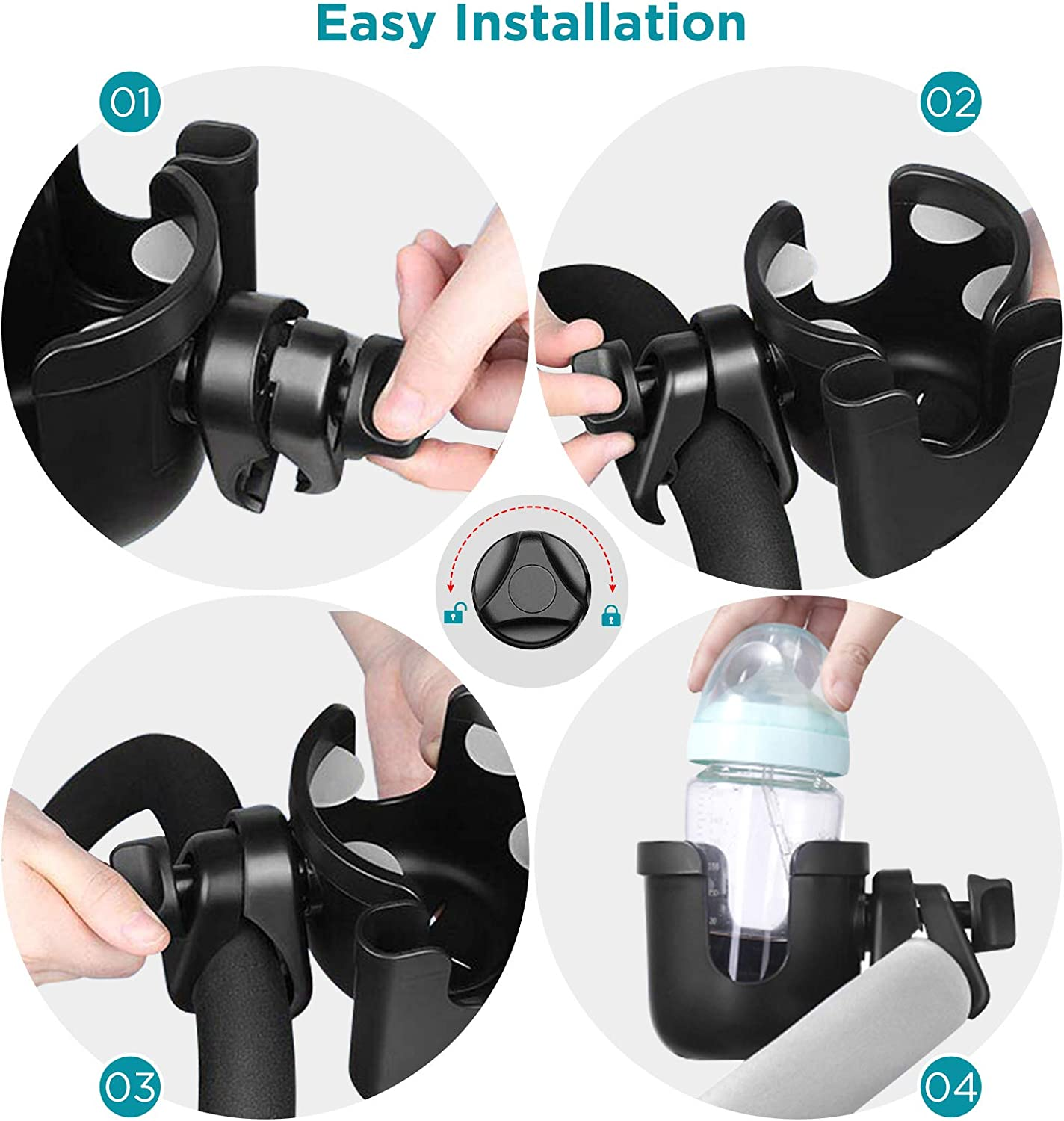 WD&CD Stroller Cup Holder with Phone Holder, Baby Pushchair Cup Holders for Strollers Bike Pushchair Wheelchair - A image number 4