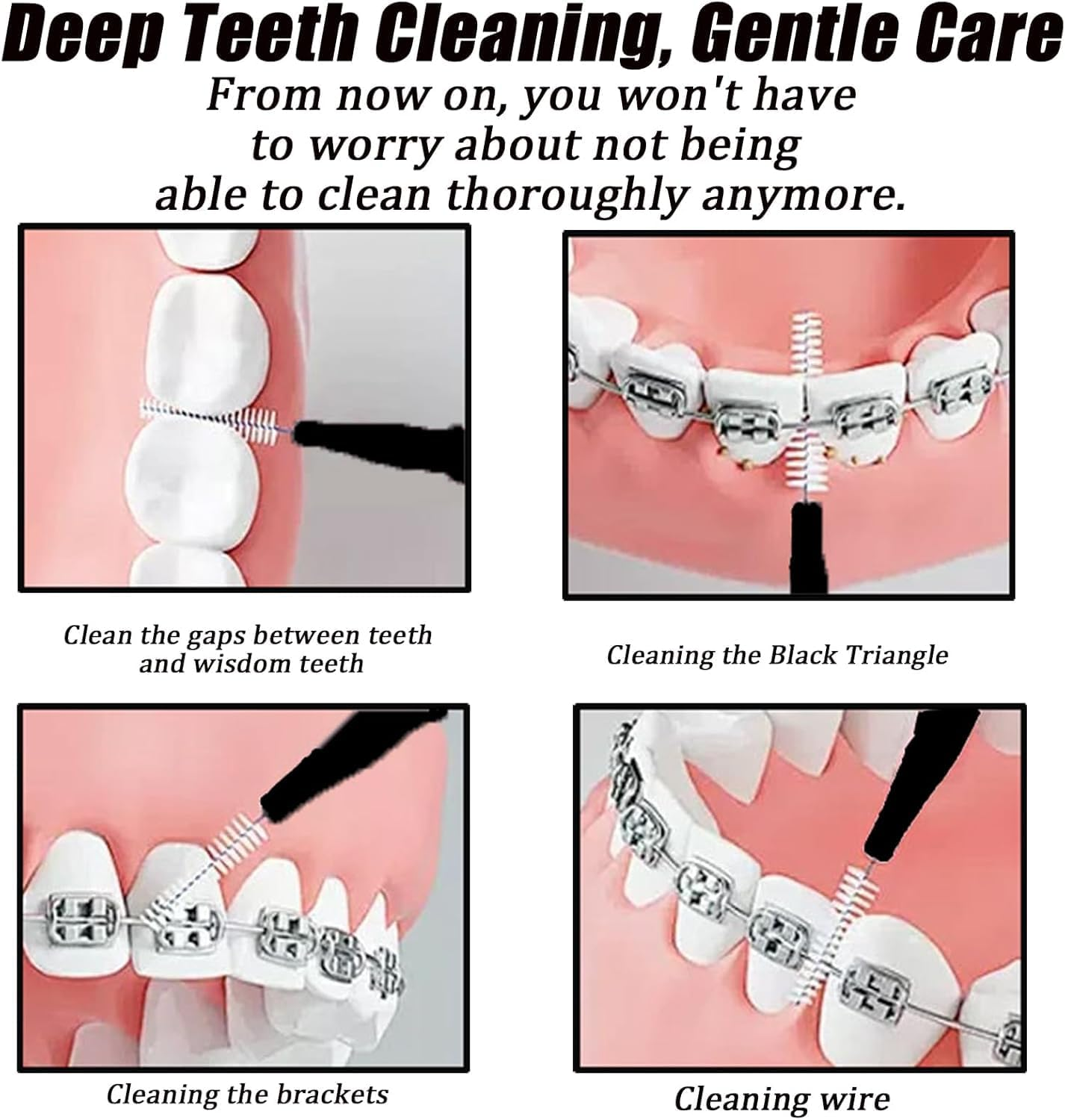 120 Pieces Interdental Brushes, Orthodontic Flossers Toothpicks for Braces, Spiral Dental Brush Head, Braces Cleaner Kit for Efficient Oral Care, Teeth Cleaning Tools, Black image number 6