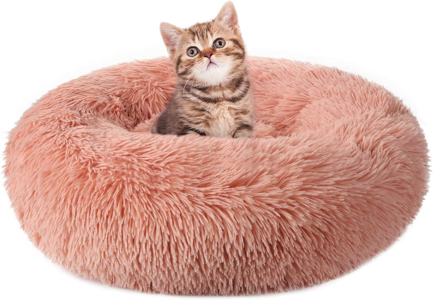 Rabbitgoo Cat Beds for Indoor Cats, 20 Inches Cat Bed Machine Washable, Fluffy round Pet Bed Non-Slip, Calming Soft Plush Donut Cuddler Cushion Self Warming for Small Dogs Kittens, Light Pink, Medium image number 2