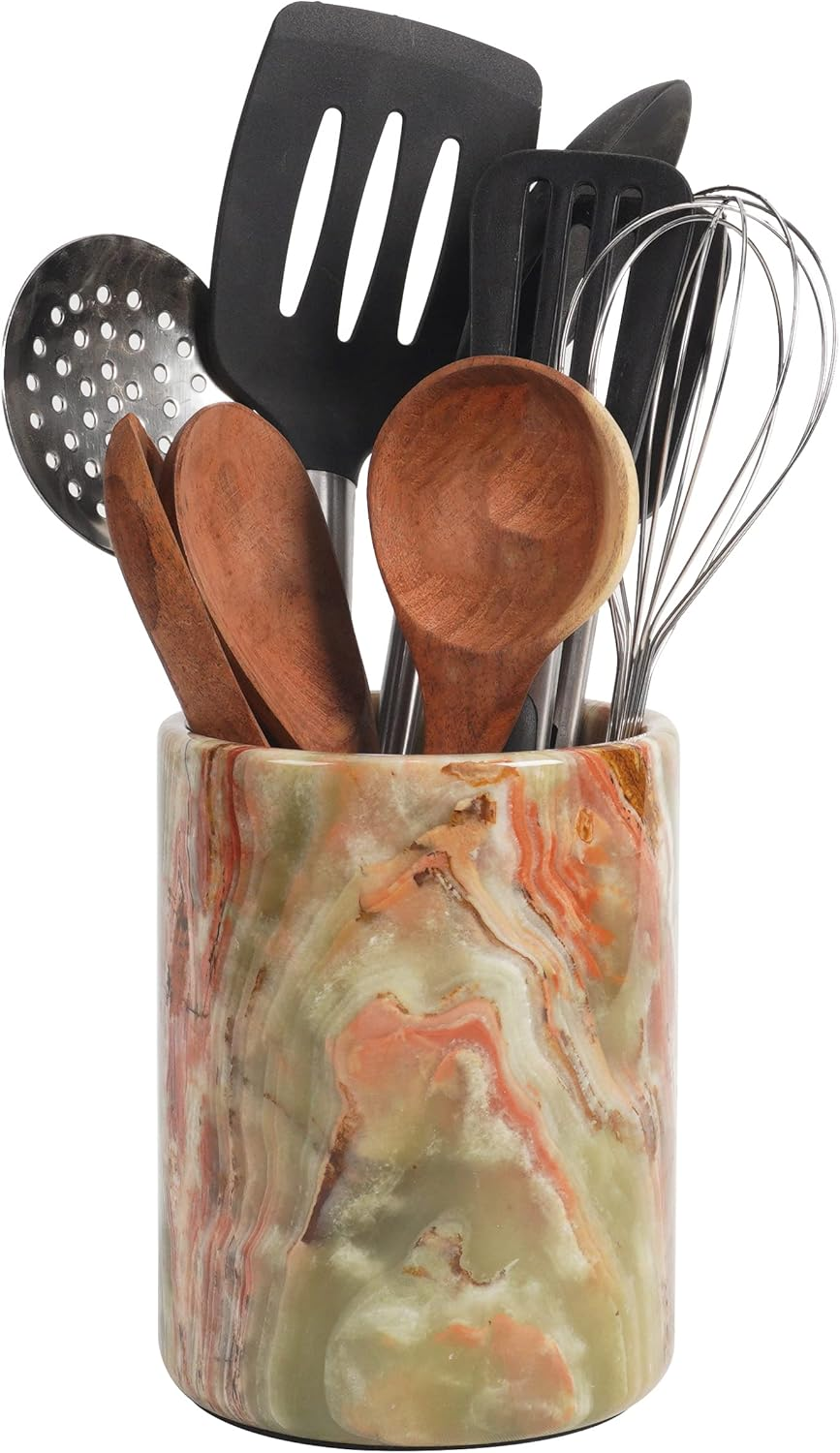 Radicaln Marble Utensil Holder 6.5'' Inches White Utensil Holder for Kitchen Utensils Set Spoon Holder & Crock Kitchen Tools for Cooking Countertop Spatula Set