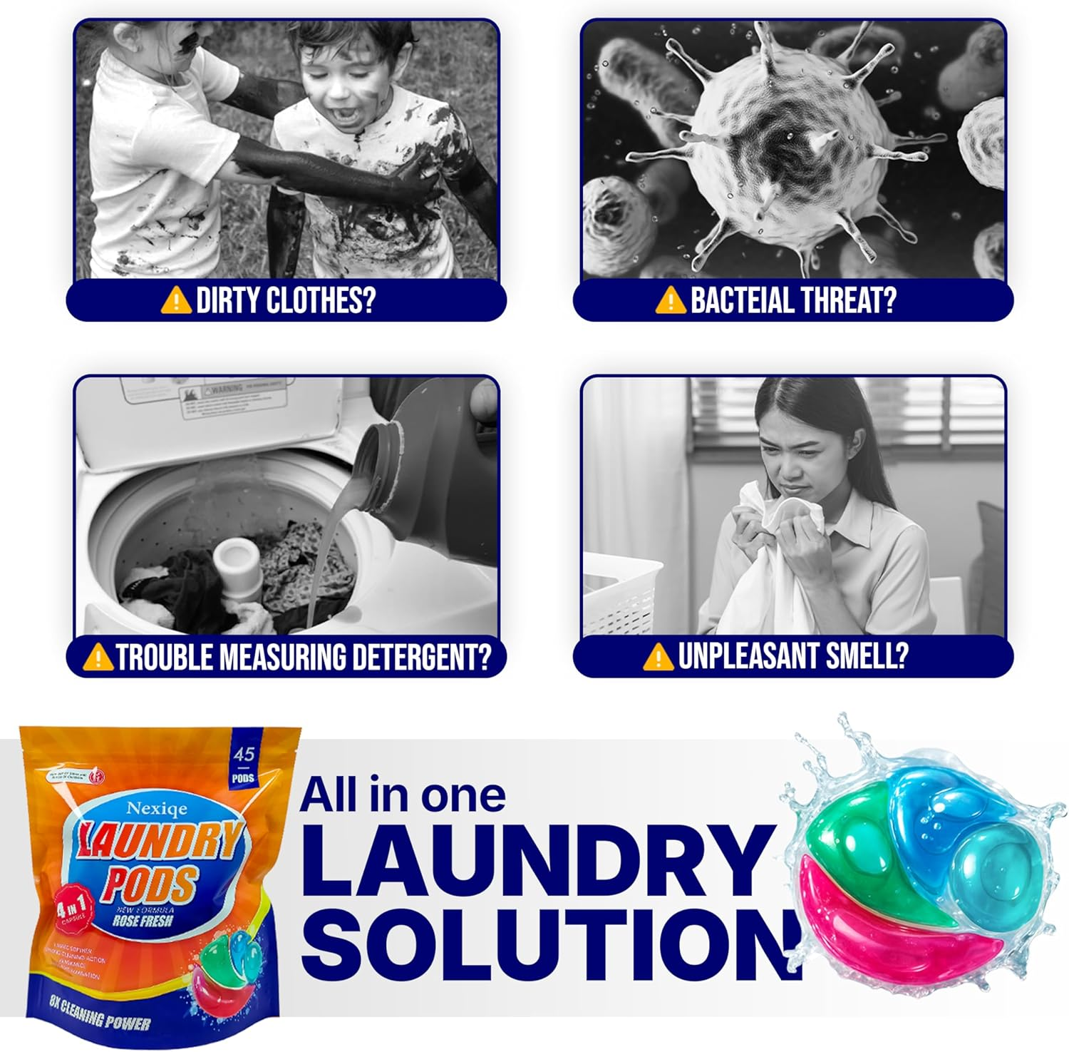 Nexiqe Laundry Pods &ndash; 45 Count | 4-In-1 Enzyme Capsules with Rose Fresh Scent | Free from Harsh Chemicals | Family-Safe | Front & Top Load Machine Compatible image number 5