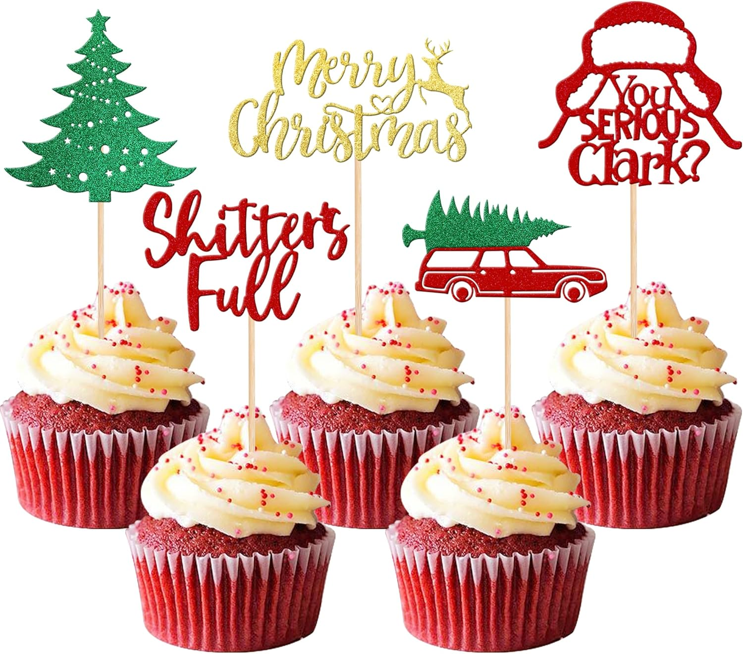 1 Pack Merry Christmas Cake Topper Glitter Lights Gift Box Christmas Tree Cake Pick for Merry Christmas Theme New Year Holiday Kids Birthday Party Cake Decorations Supplies