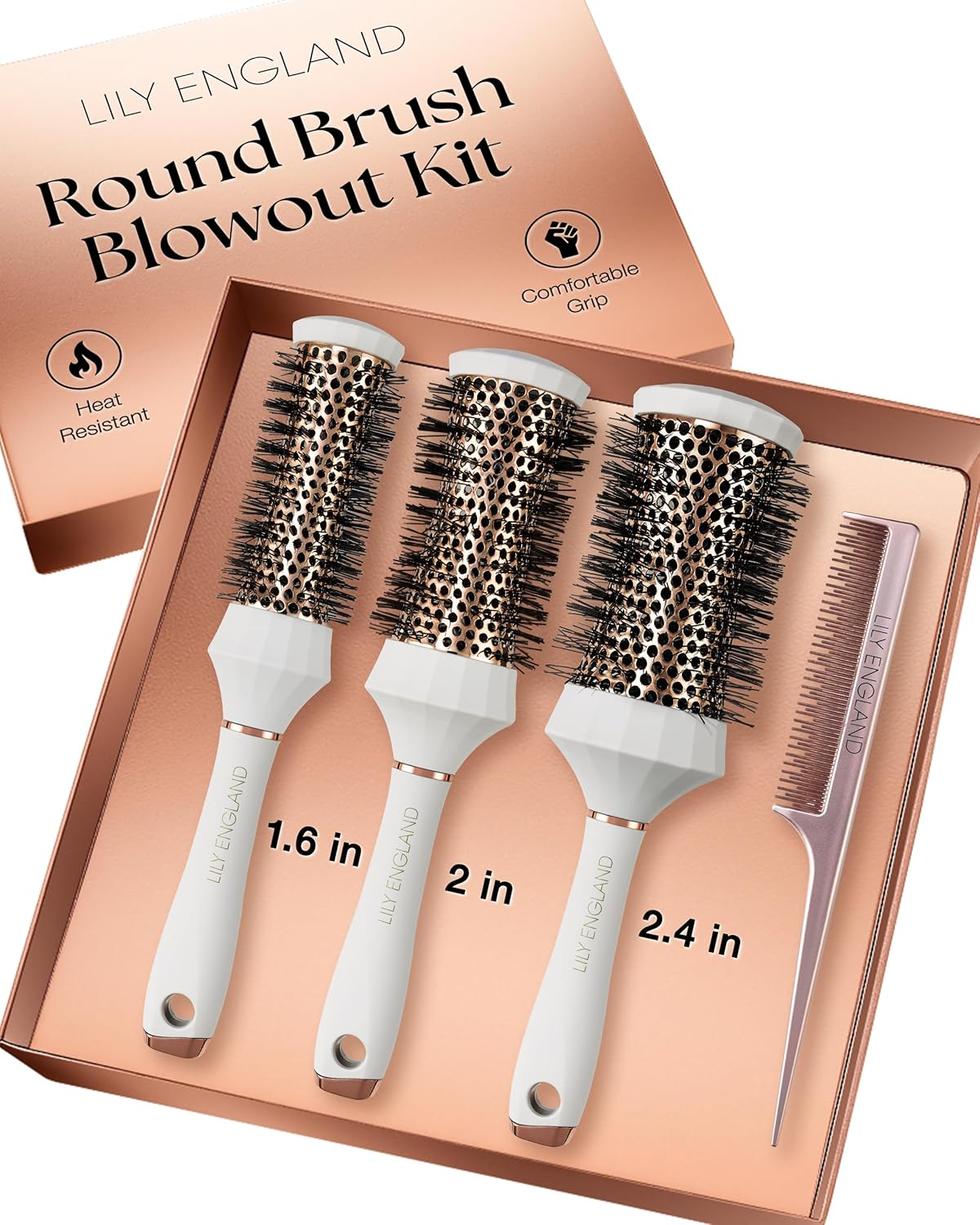 Lily England round Hair Brush Set, 4 Pieces Professional Blow Dry Kit with 3 round Brushes and Comb for Styling, Beauty Gift Sets for Women image number 2