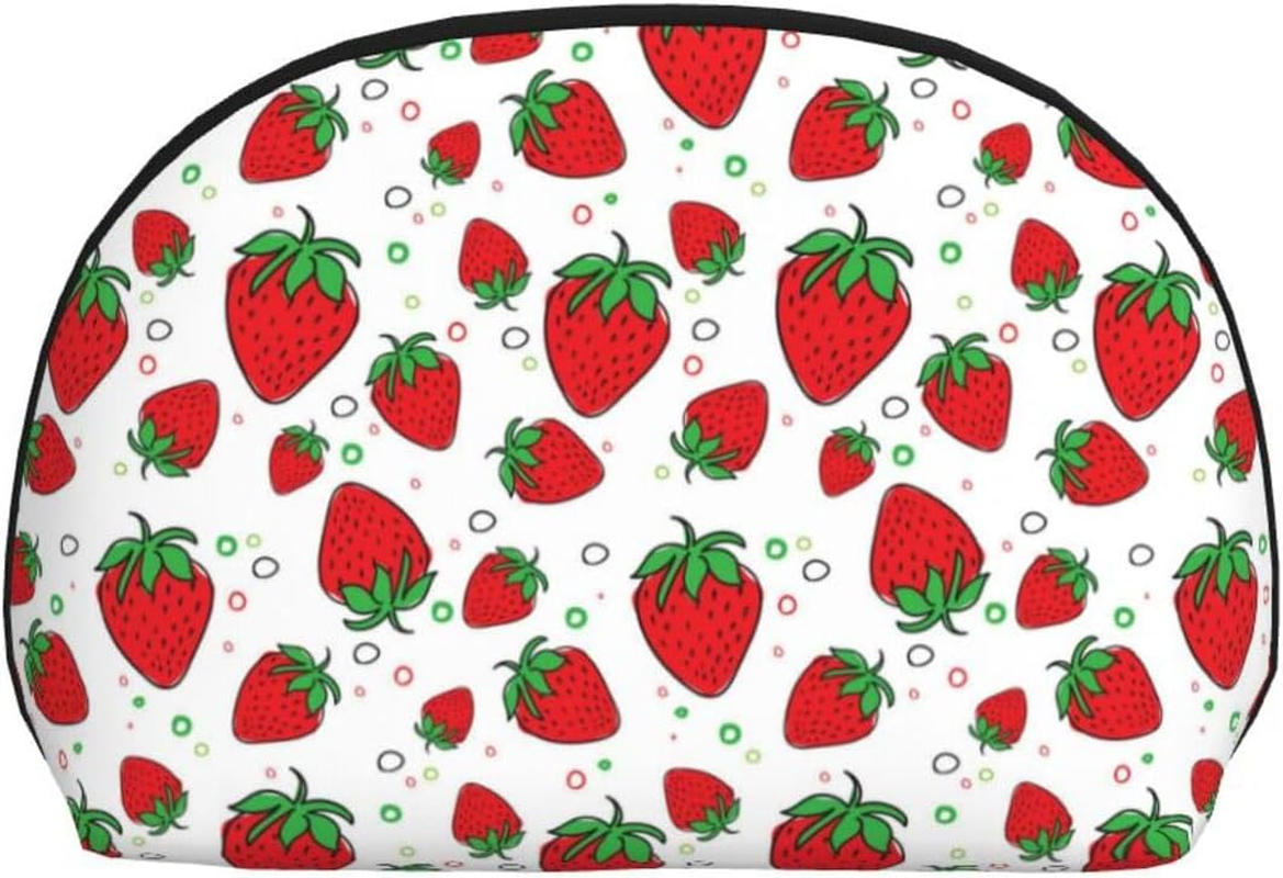 Cozimangoe Coin Pouch Makeup Bags Set, 2 Piece Shell Shape Cosmetic Bag with Pockets for Daily Travel Handbag Lipstick Keys Toiletry, Personalized Strawberry