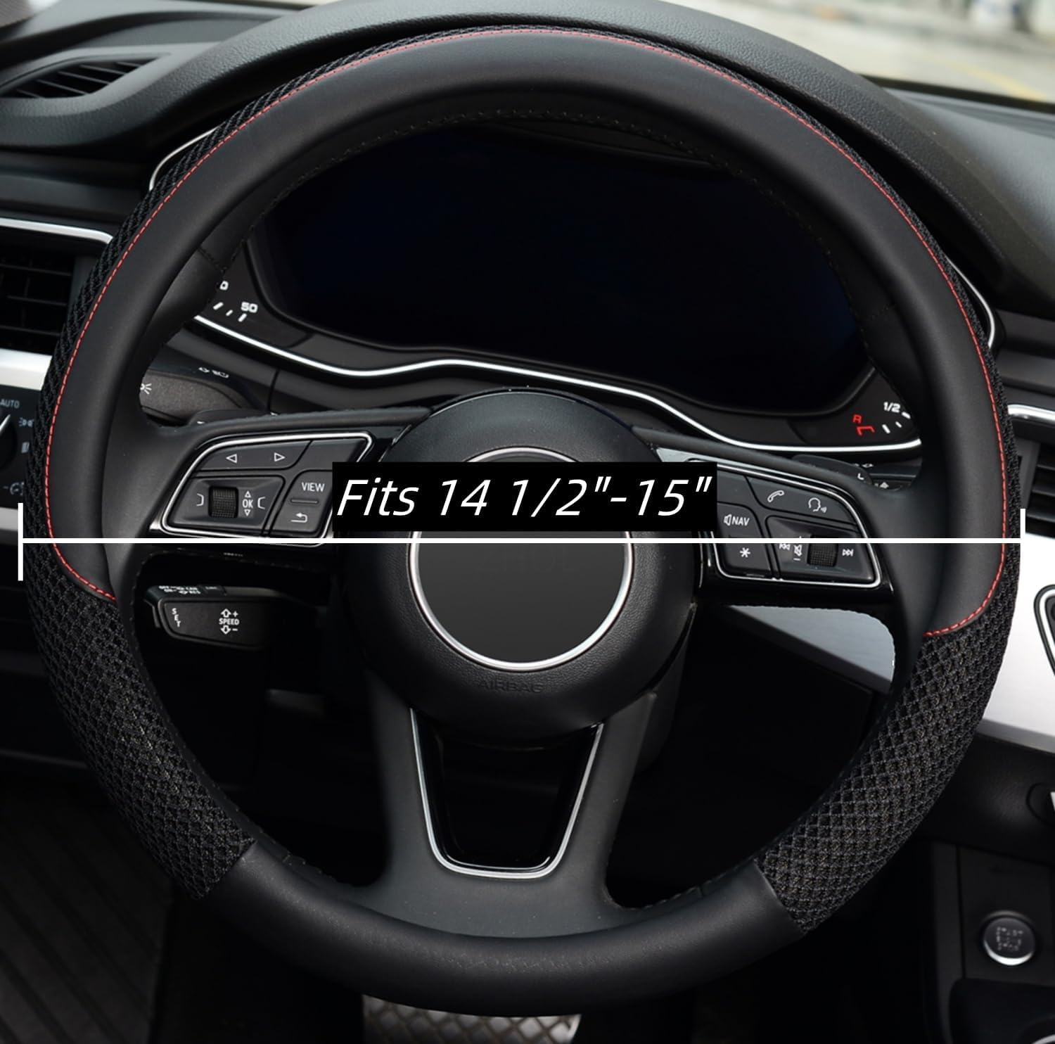 Carodi Microfiber Leather Ice Silk Steering Wheel Covers, Ultra-Thin, Comfortable, Non-Slip, Breathable, Universal 15 Inches (Black) image number 3