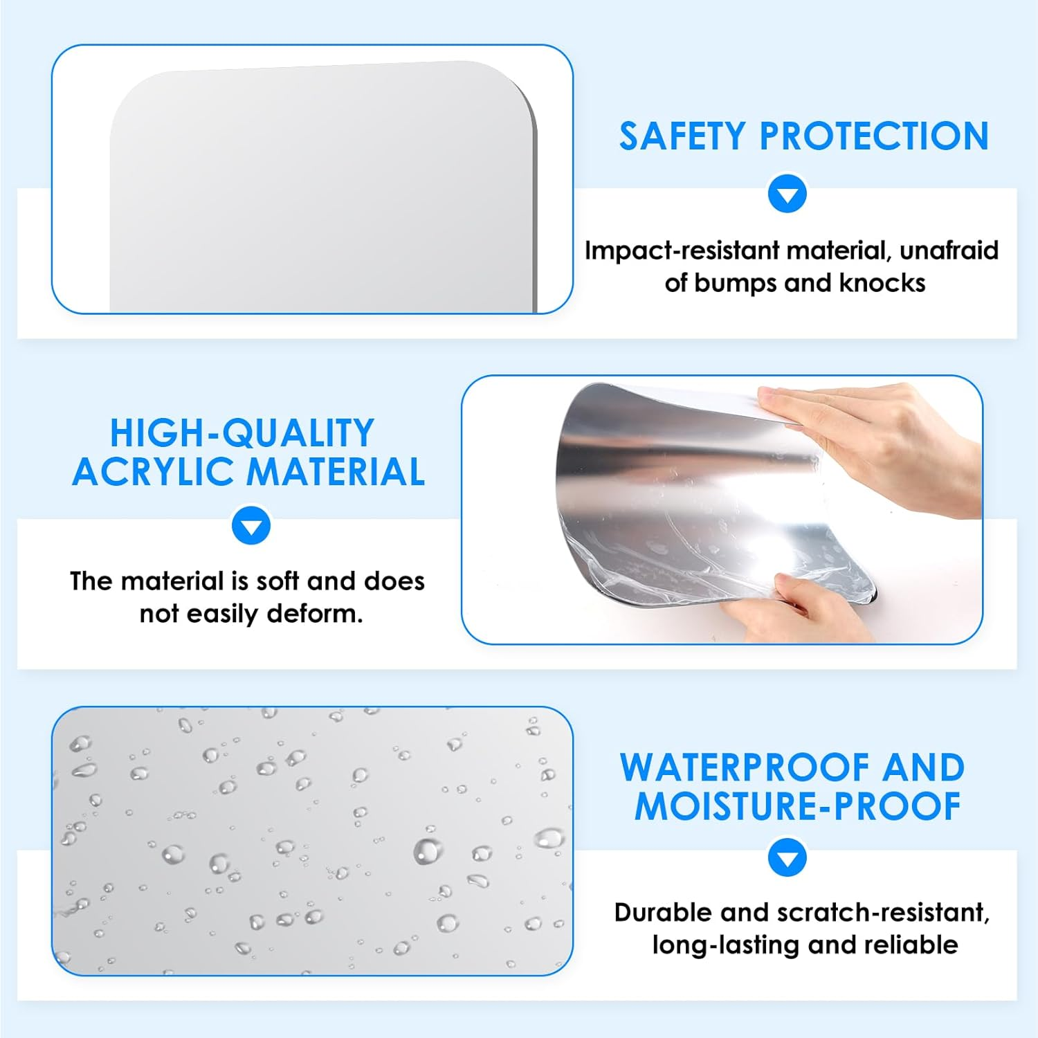 Large 30X20Cm Acrylic Shower Mirror, Fogless Bathroom Mirror with Adhesive Hook Shatter-Resistant Wall Mirror for Shaving & Makeup, Square Stick on Mirror anti Fog image number 6