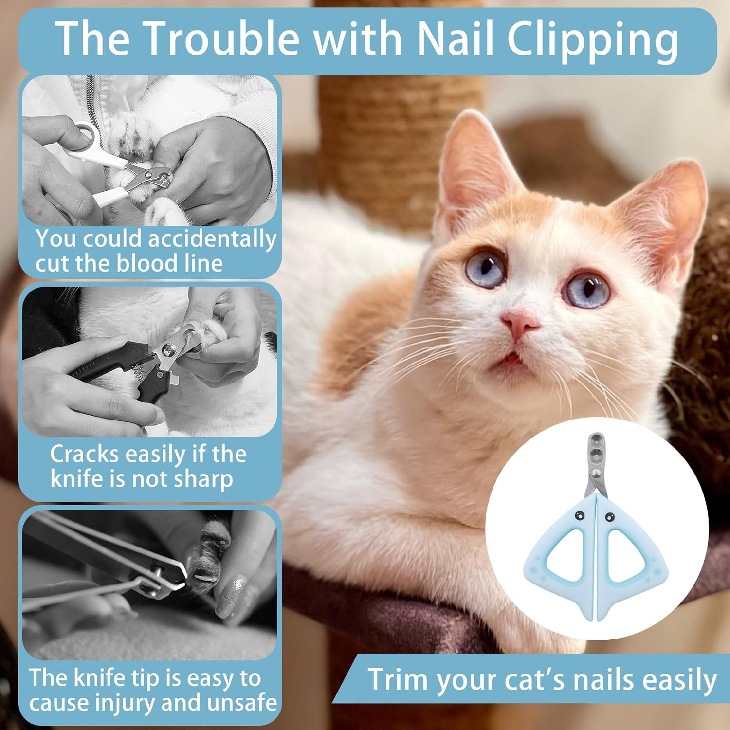 Cat Nail Scissors, Cat Nail Scissors, Cat Claw Cutter, Stainless Steel Double round Hole 2 & 4 Mm Professional Cat Claw Cutter, Nail Scissors Cat, Cat Nail Clipper for Small Animals Puppy Cat (Blue) image number 2