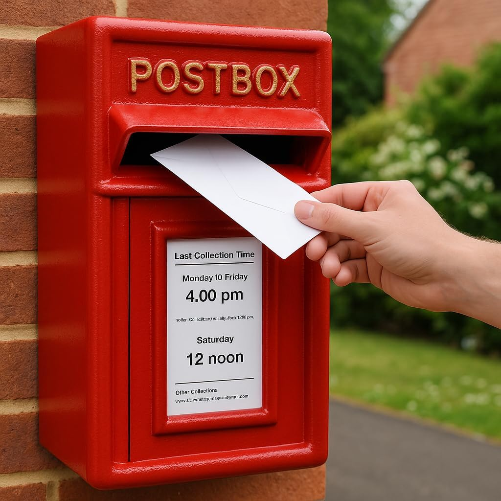 Assorted Collections Wall Mounted Post Box Classic Red Large Letter Box Lockable with 2 Keys, Heavy Duty Cast Iron Weatherproof Mailbox Easy to Install Keep &lrm;24X17X 44 Cm, 11.8 Kg image number 1