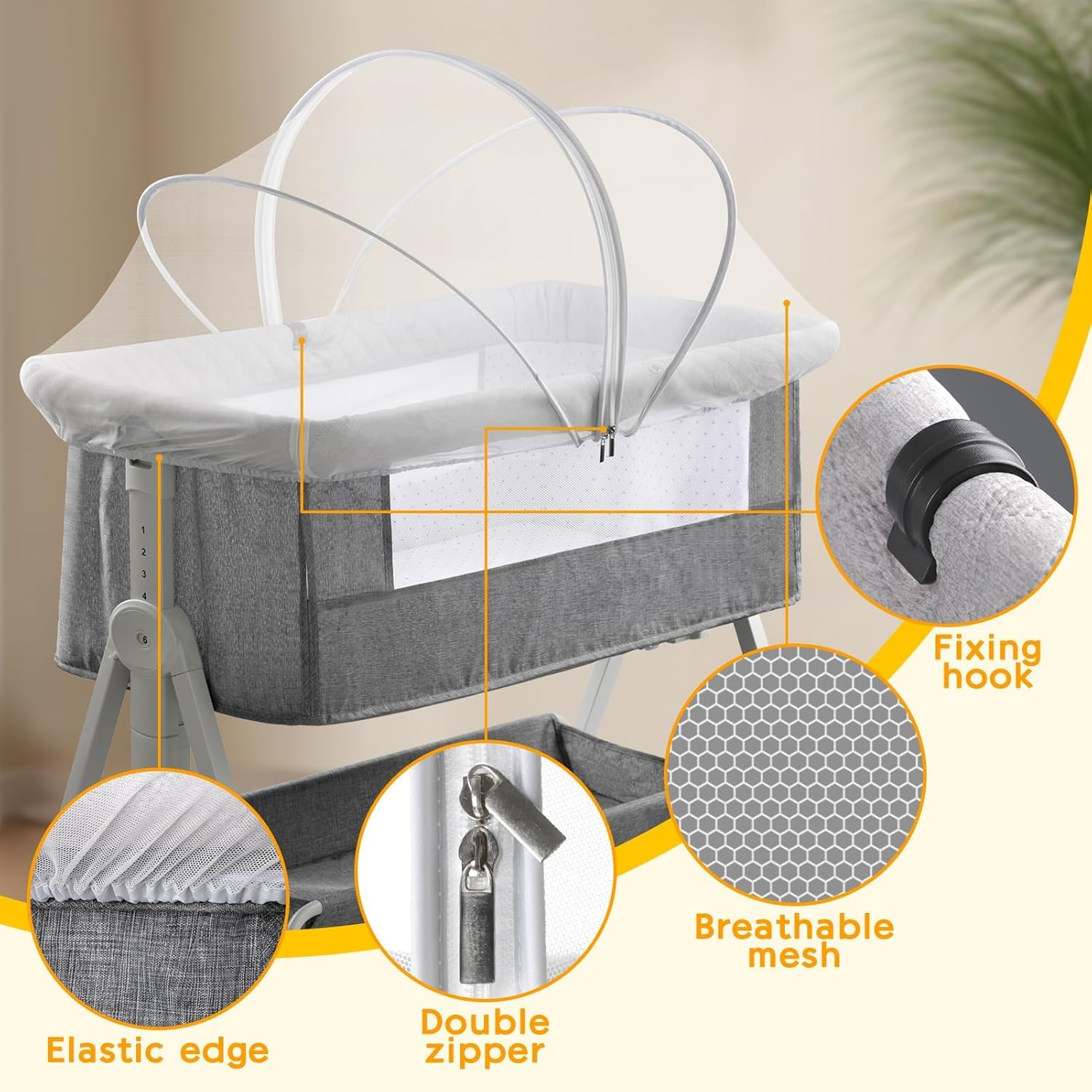 Bassinet Cover Mosquito Net, for Babies to Keep Insects/Bugs/Cats Out, Mesh Cover for Bassinet Bedside Sleeper, Travel Crib, Breathable Baby Mosquito Net with 2-Way Zipper image number 6
