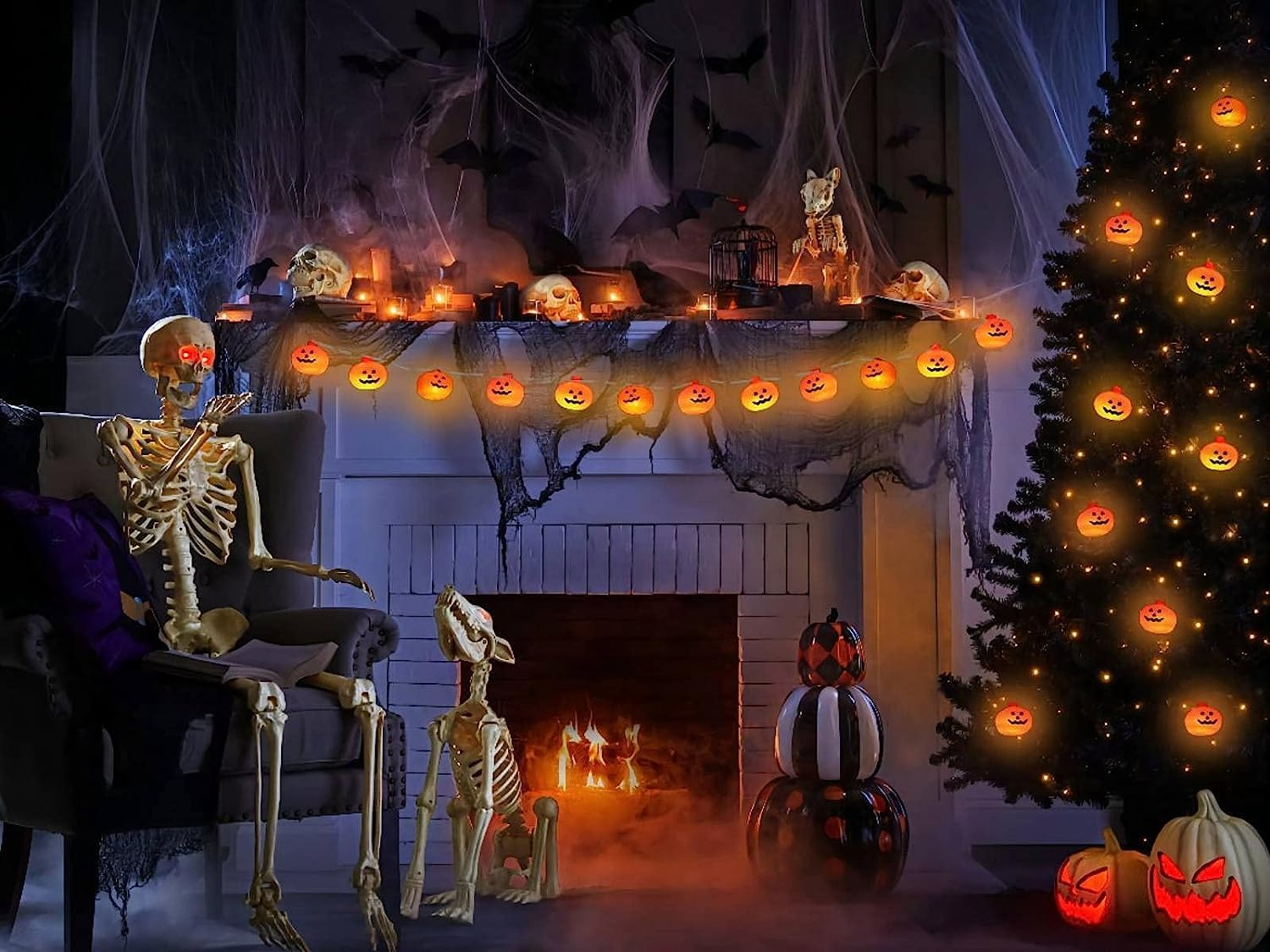 Halloween String Lights, 30 LED Pumpkin Lanterns Lights, Orange Pumpkin Lights with 2 Lighting Modes, LED Pumpkin Lights, Holiday Lights for Home Indoor Outdoor Halloween Decorations (4.5M) image number 3