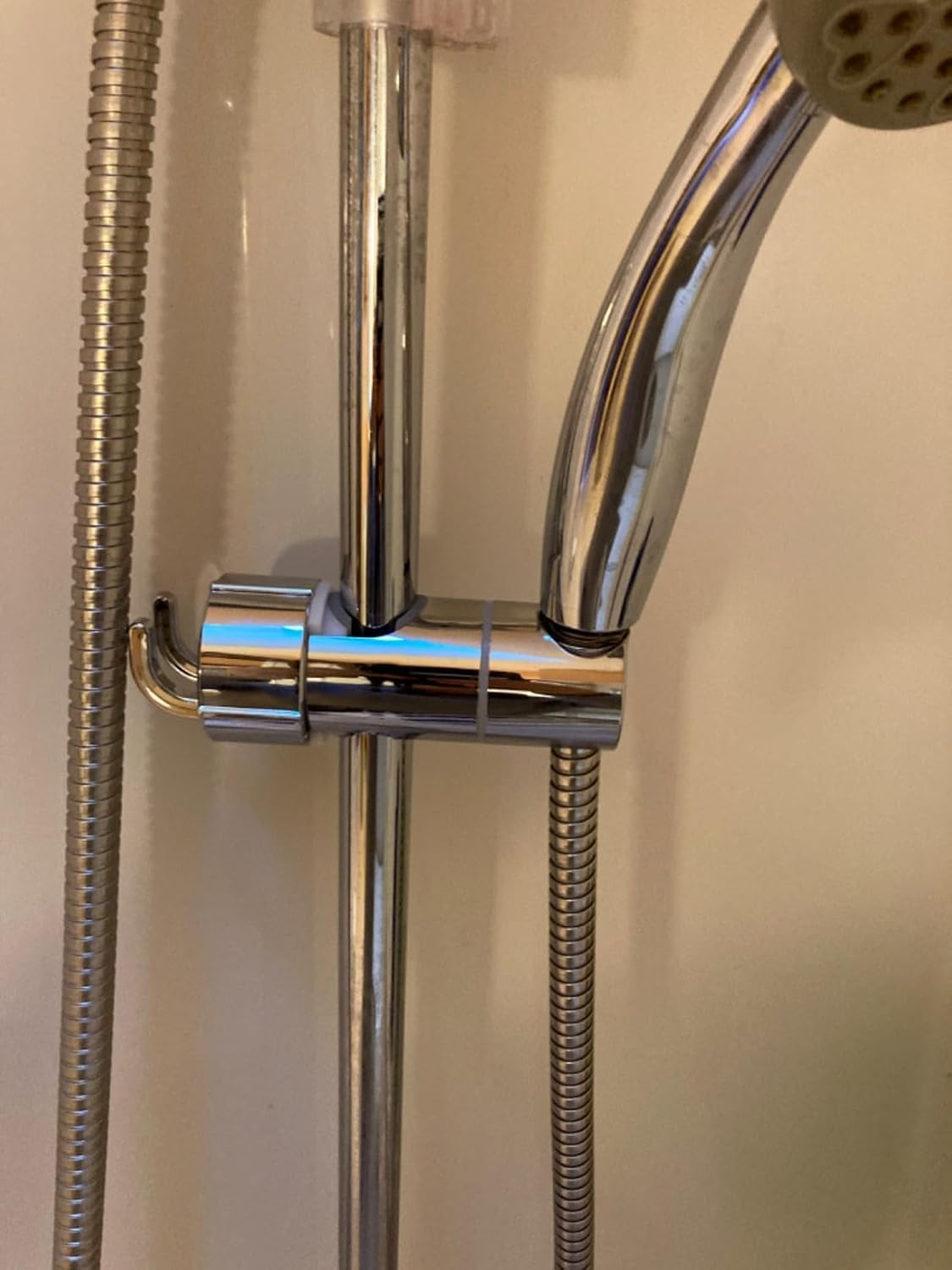 Shower Head Holder, 16-27Mm Slider Bar Adjustable Shower Head Holder for Slide Bar Slider Clamp Bathroom Replacement, 360 Degree Rotating Sprayer Holder with 2 Hookssilver image number 3