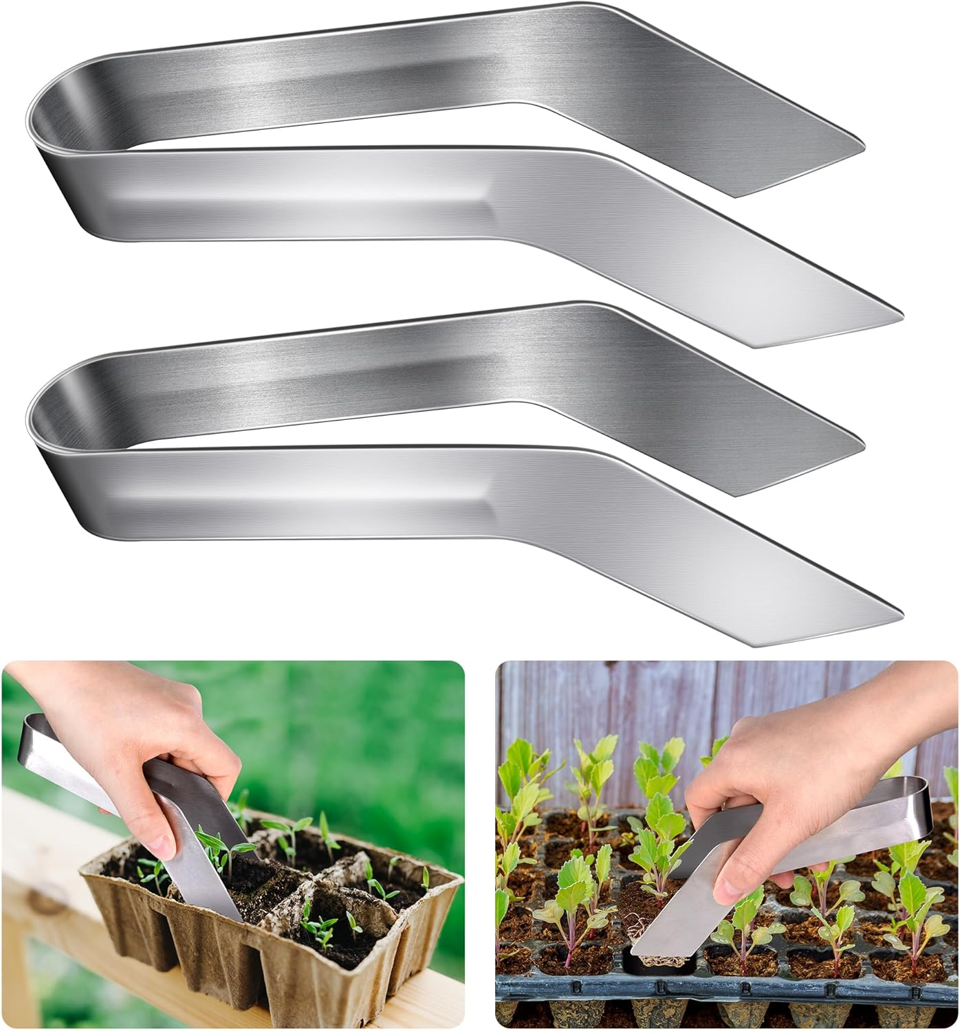 2 Pcs Seedling Transplant Tongs- 6.7 Inch Stainless Steel Gardening Plants Transplant Tongs- Seedling Remove Transplant Pliers for Reducing Root Damage image number 1