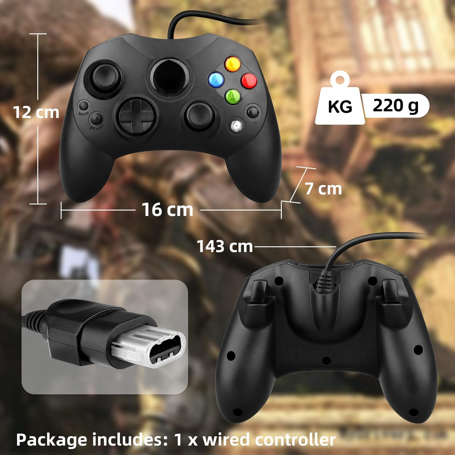 OSTENT Wired Controller Gamepad S Type 2 a for Microsoft Old Generation Xbox Console Video Game - Black image number 6
