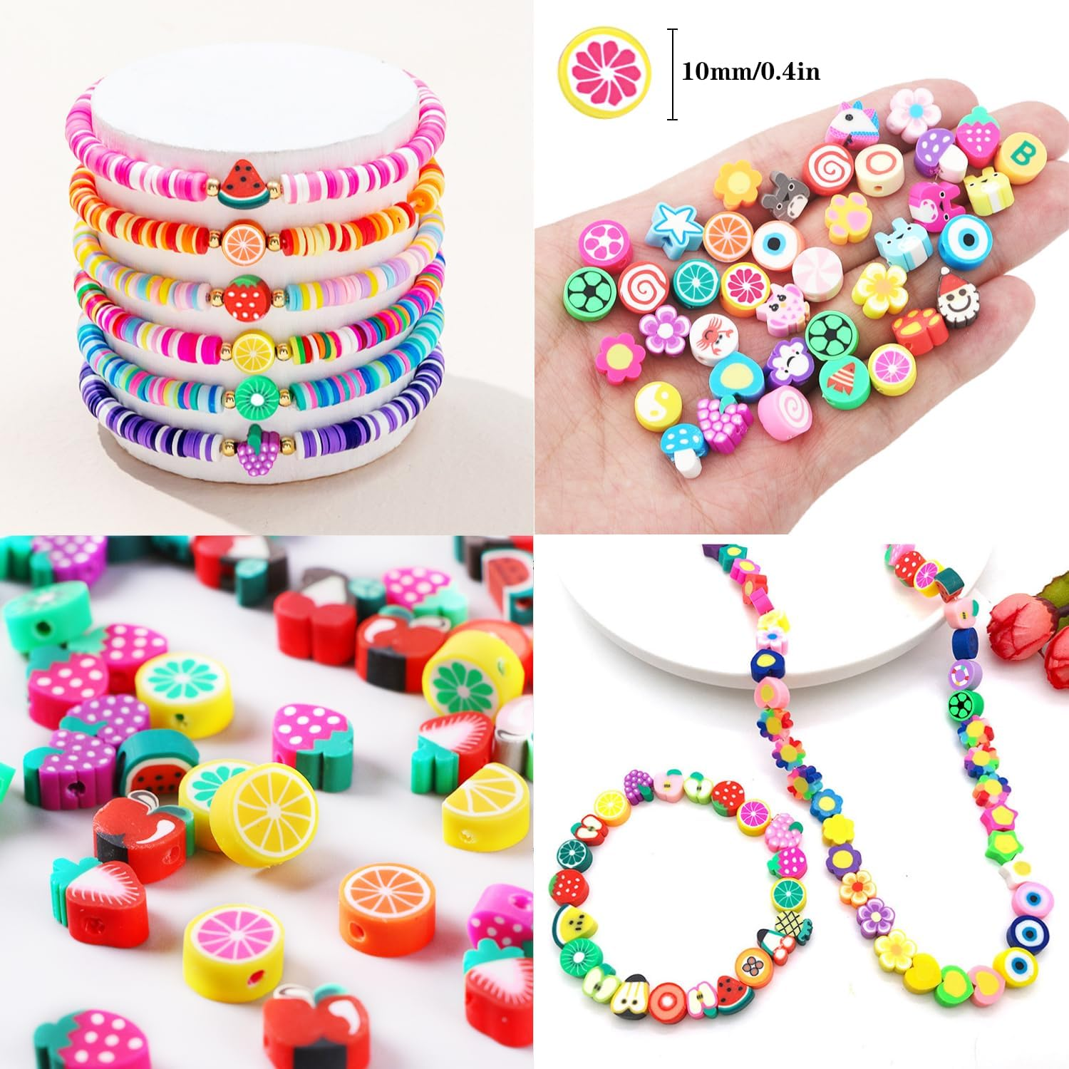 1000PCS Polymer Clay Beads Bracelet Making Kit, 24 Style Cute Fun Beads Flower Animal Rainbow Eye Charms for Jewelry Necklace Earring Making DIY Accessories for Women Girls image number 3