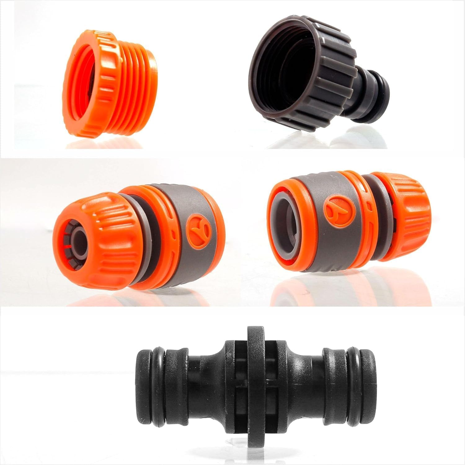 Garden Hose Connectors Set, 3/4" 1/2" Universal Tap Adapter, for Outdoor Faucet, Lawn Plant Watering, Leak Proof Hose Pipe Connector Kit (Orange Color) image number 4