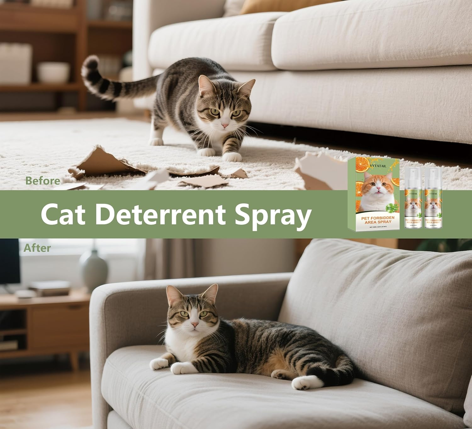 Cat Deterrent Spray 2 Pack- Natural Cat Spray Deterrent for Urine Marking & Scratching - Eco Friendly, Safe to Use around Children, Pets, Furniture and Fabric, Works Indoor & Outdoor（100Mlx2） 2 image number 3