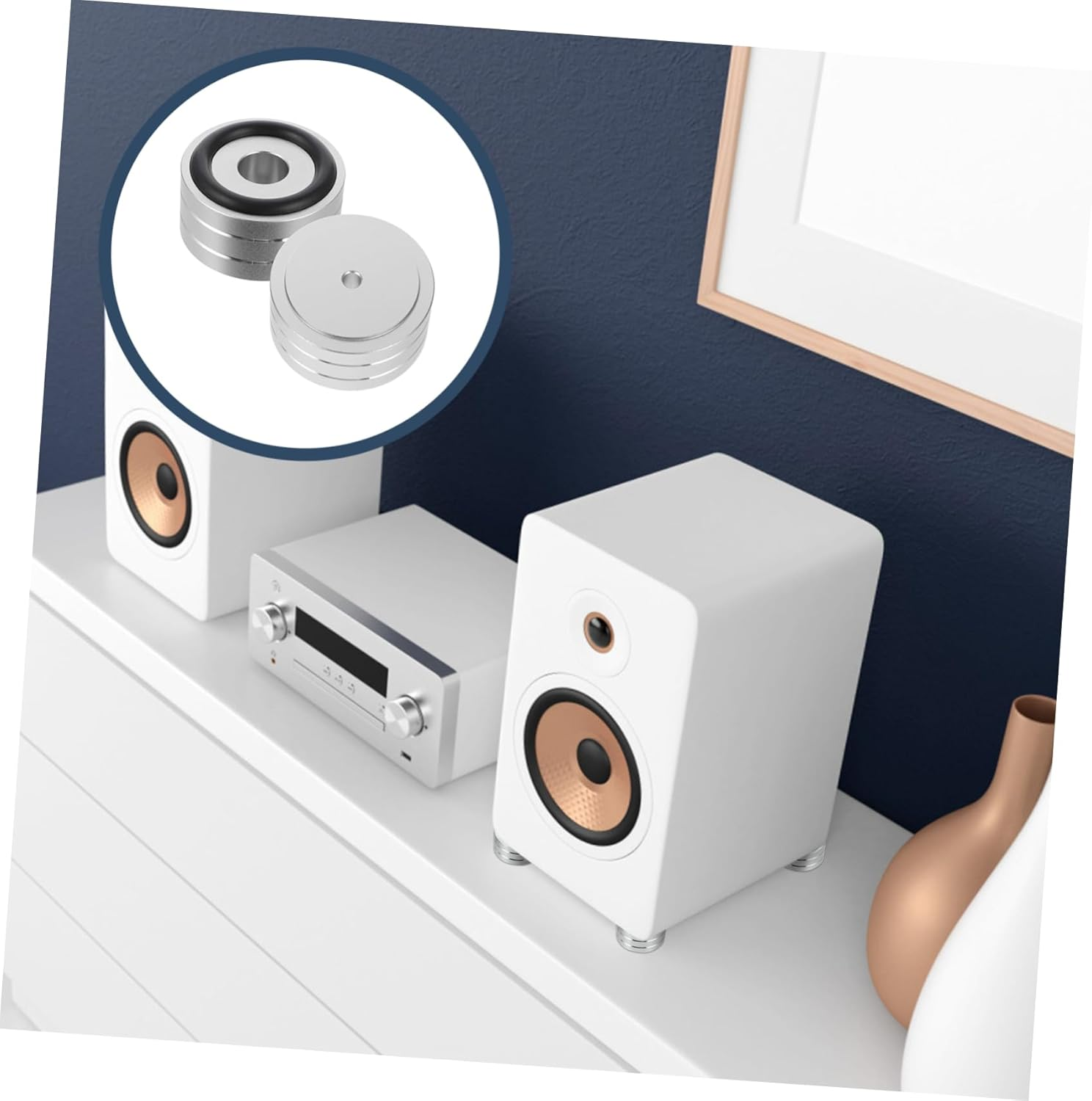 FUNNETOYU 2Pcs Aluminum Alloy anti Vibration Feet Cushions Speaker Isolation Pads for Hifi Amplifier Audio Equipment Silver Small Size Suitable for Home Theater image number 2