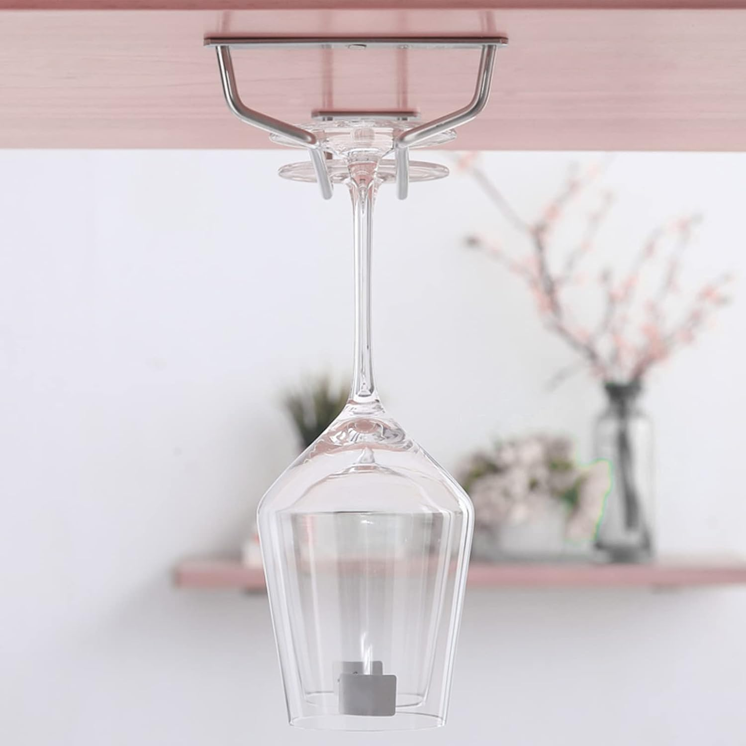 Wine Glass Rack under Cabinet: Stemware Wine Glass Holder Glasses Storage Hanger 2 Pack Single Rail under Shelf Metal Organizer for Bar Kitchen Hanging Glass Goblets Storage Rack Organizer (35 Cm) image number 1